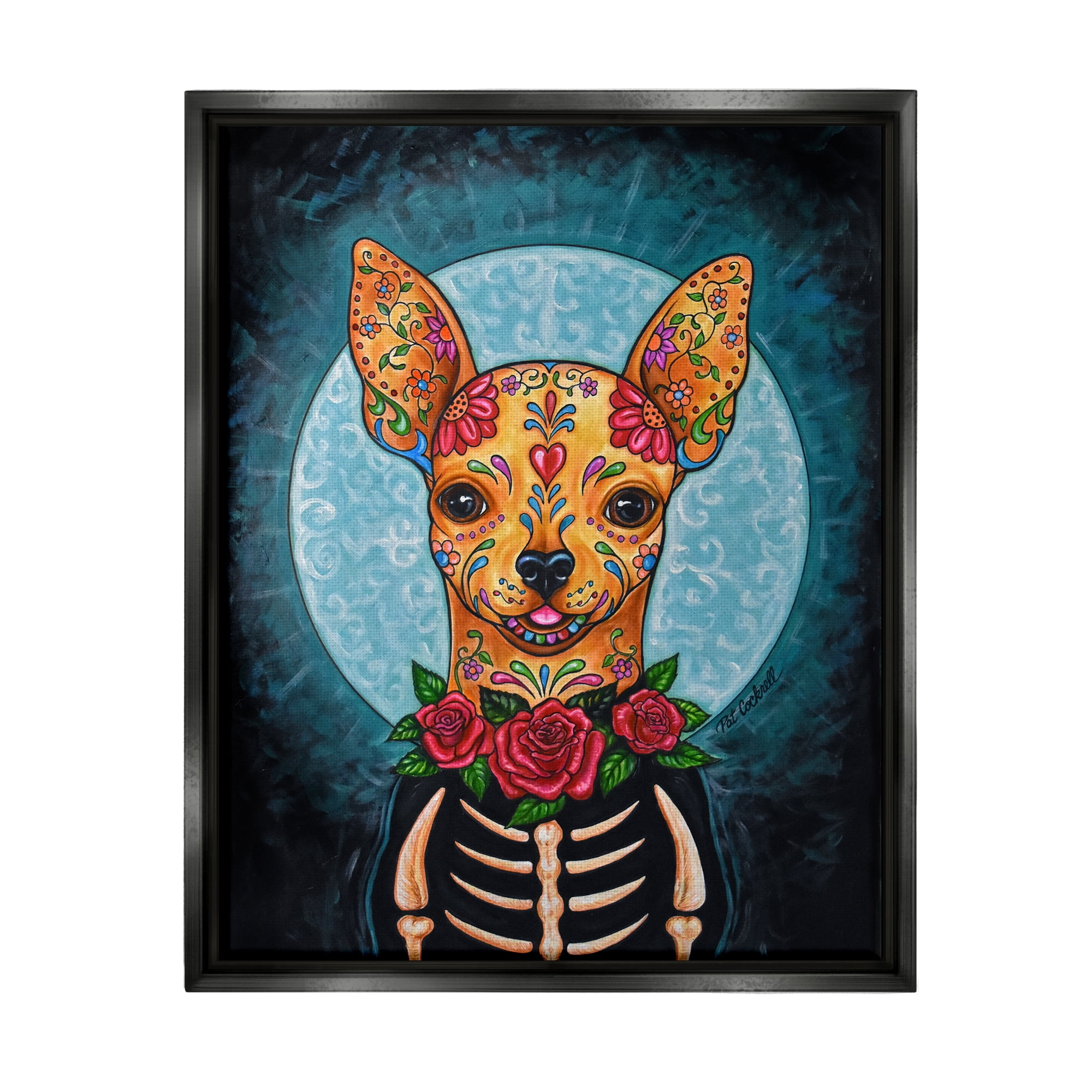 Stupell Industries Day of Dead Chihuahua Animals & Insects Painting Black Floater Framed Art Print Wall Art, 25 x 31