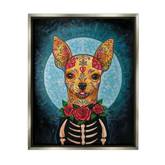 Stupell Industries Day of Dead Chihuahua Animals & Insects Painting Gray Floater Framed Art Print Wall Art, 17 x 21