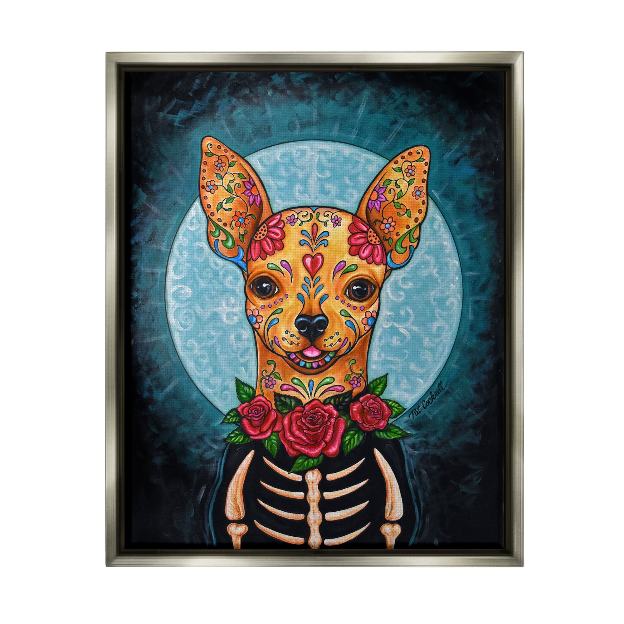 Stupell Industries Day of Dead Chihuahua Animals & Insects Painting Gray Floater Framed Art Print Wall Art, 25 x 31
