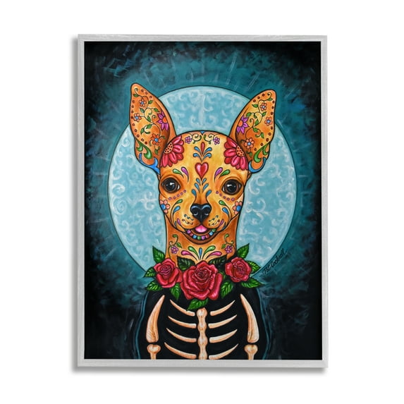 Stupell Industries Day of Dead Chihuahua Animals & Insects Painting Gray Framed Art Print Wall Art, 24 x 30