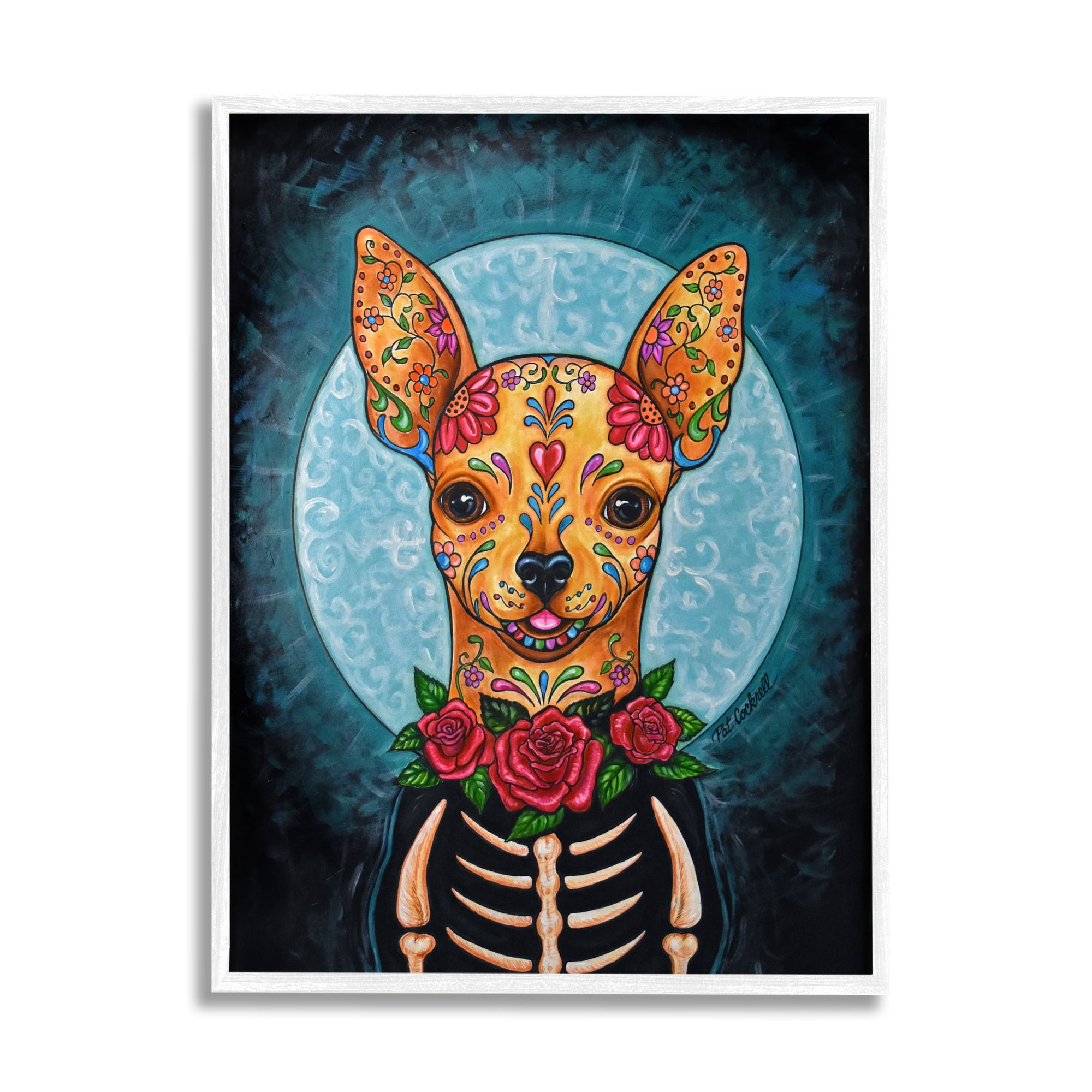 Stupell Industries Day of Dead Chihuahua Animals & Insects Painting White Framed Art Print Wall Art, 16 x 20
