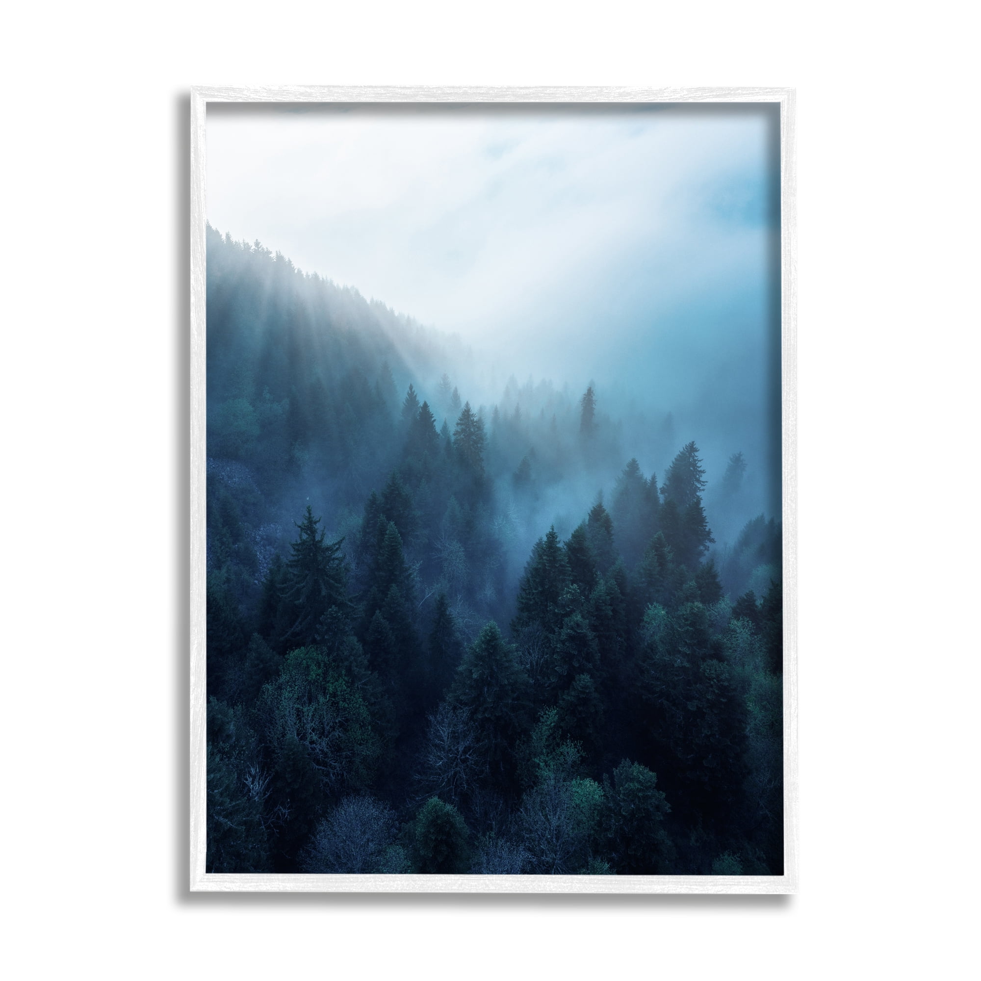 Stupell Industries Daylight over Pine Forest Mountain with Fog Photography Framed Art Print Wall Art, 24x30, By Unsplash