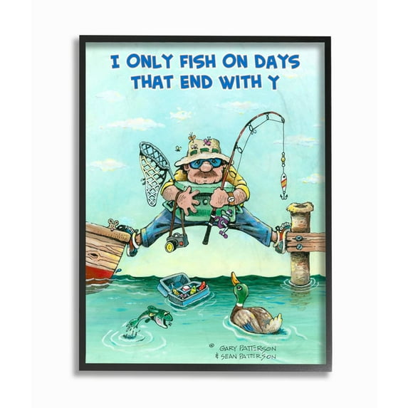 Stupell Industries Days That End With Y Funny Sports Fishing Cartoon Design Framed Wall Art by Gary Patterson