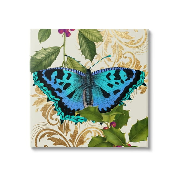 Stupell Industries Dazzling Butterfly Wings Golden Floral Design Winter Holly,36 x 36, Design by Daphne Polselli