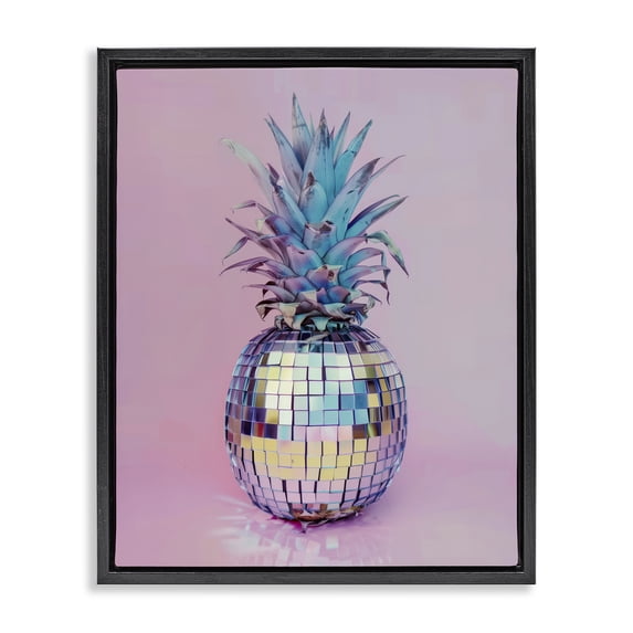 Stupell Industries Tropical Dazzling Disco Ball Pineapple Black Floating Frame Canvas Art, 25 x 31, by Arlington Prints