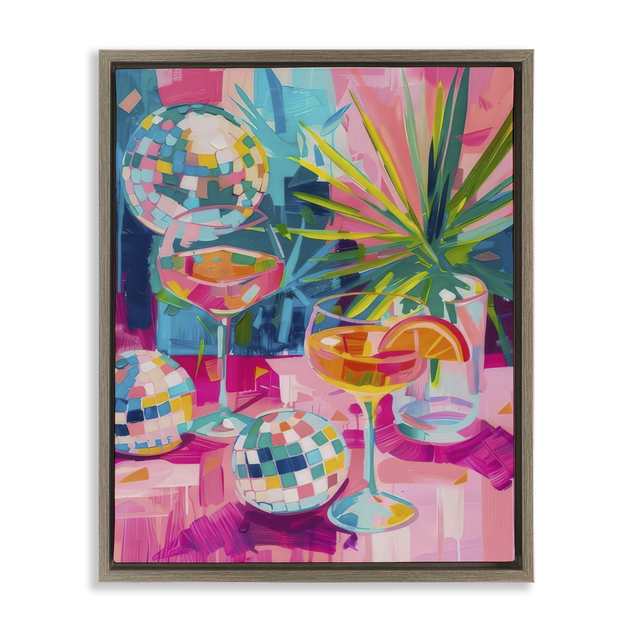 Stupell Industries Dazzling Disco Cocktails Food & Beverage Painting Brown Floater Framed Canvas Art Print Wall Art, 17 x 21