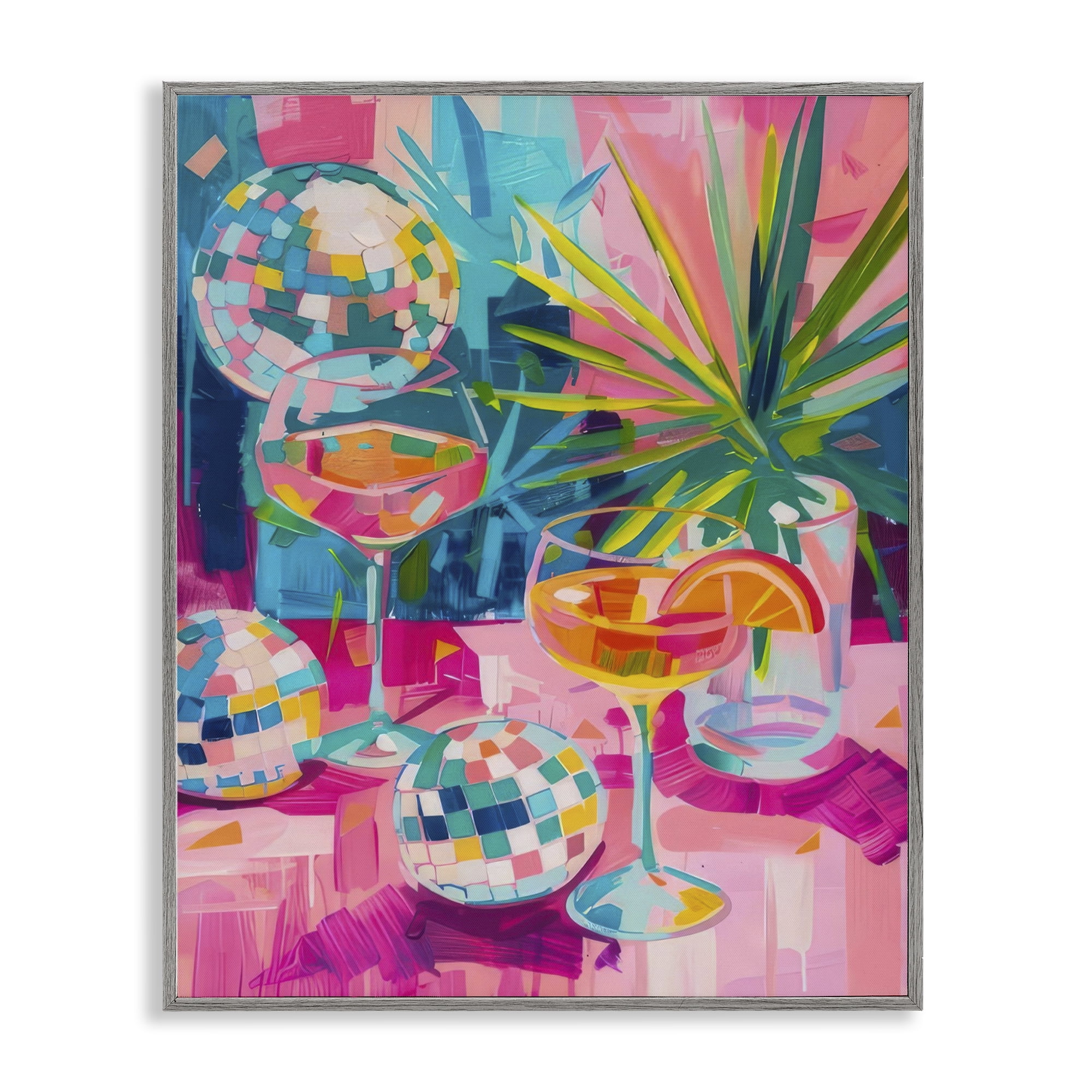 Stupell Industries Dazzling Disco Cocktails Food & Beverage Painting Gray Framed Art Print Wall Art, 16 x 20