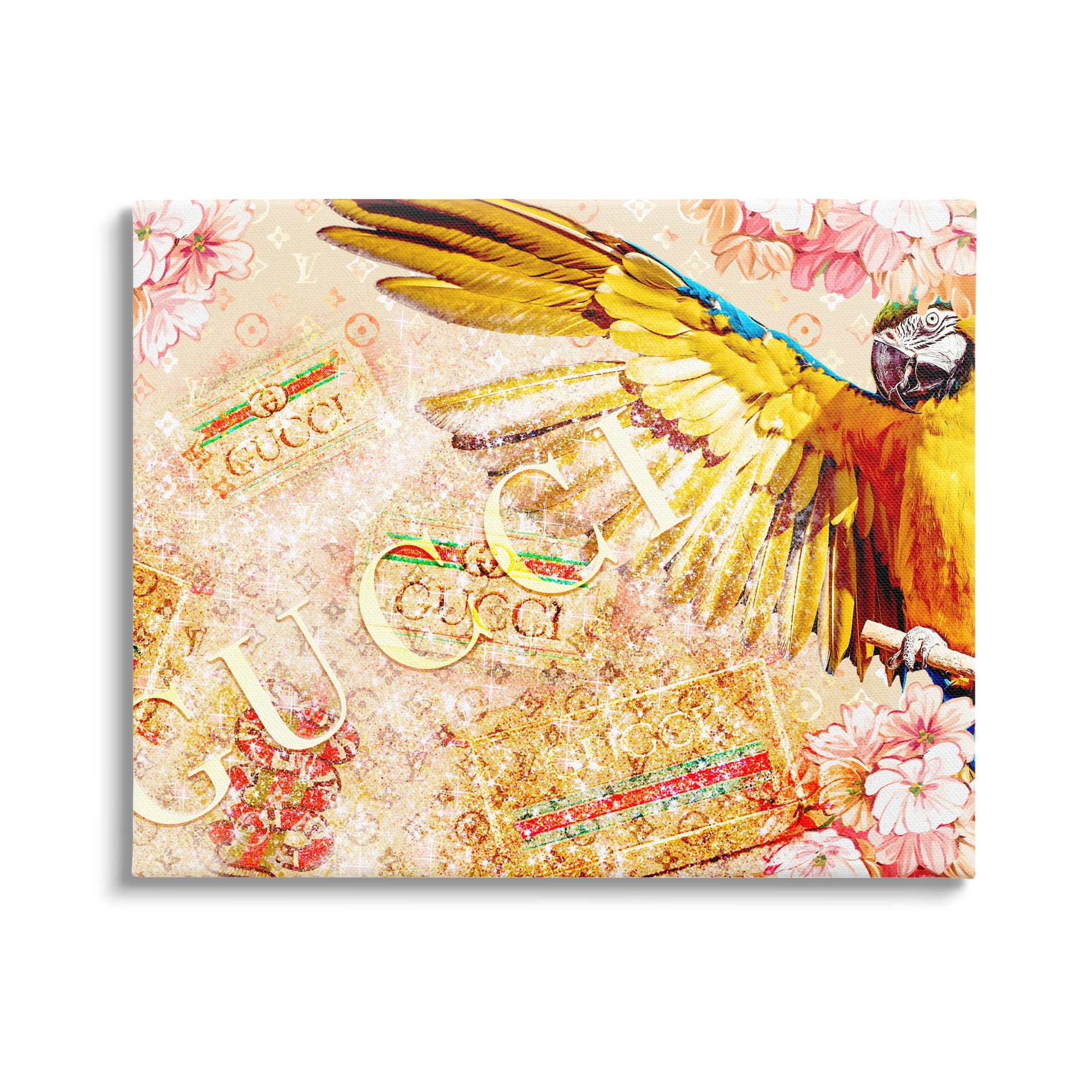 Dazzling Glam Parrot Floral Pattern Gallery Wrapped Canvas Art