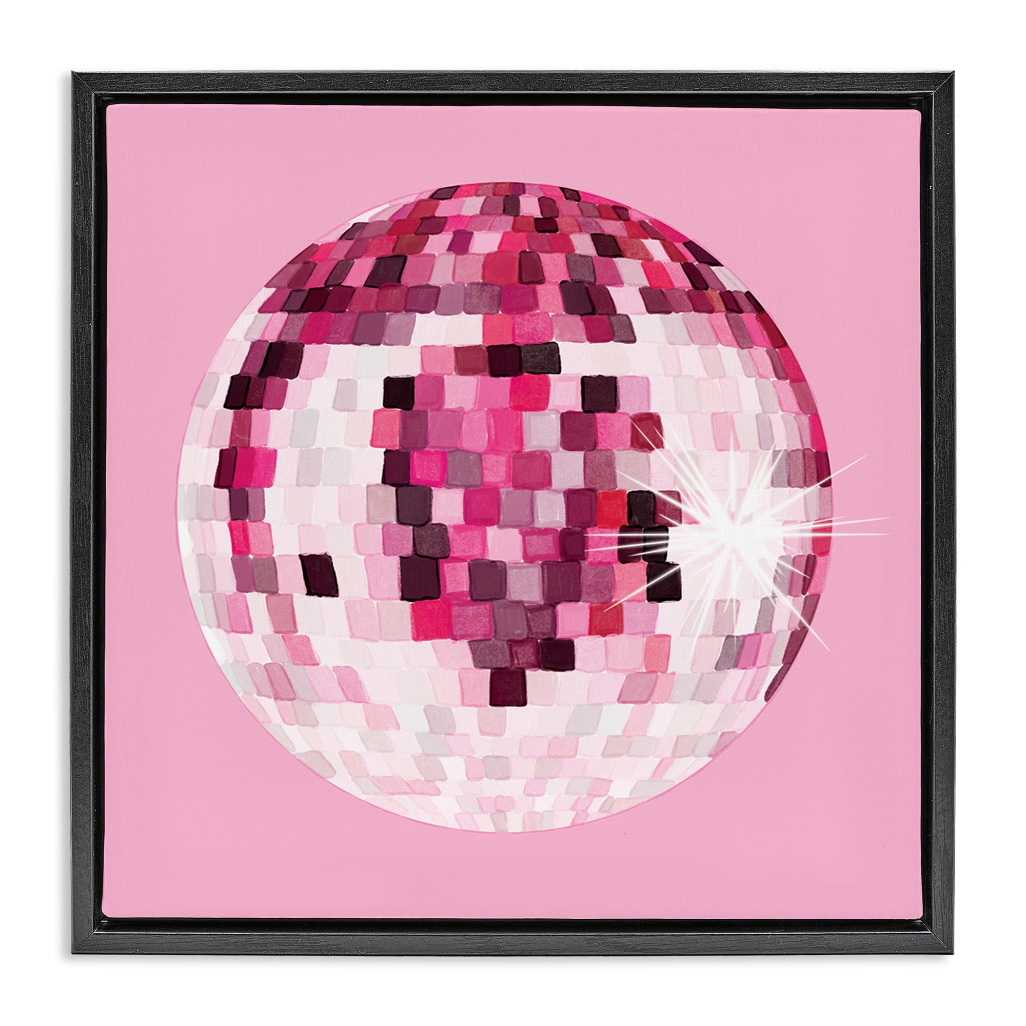 Stupell Industries Dazzling Pink Disco Ball Beauty & Fashion Painting Black Floater Framed Canvas Art Print Wall Art, 25 x 25