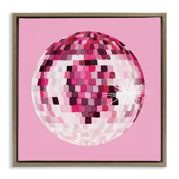 Stupell Industries Dazzling Pink Disco Ball Beauty & Fashion Painting Brown Floater Framed Canvas Art Print Wall Art, 25 x 25
