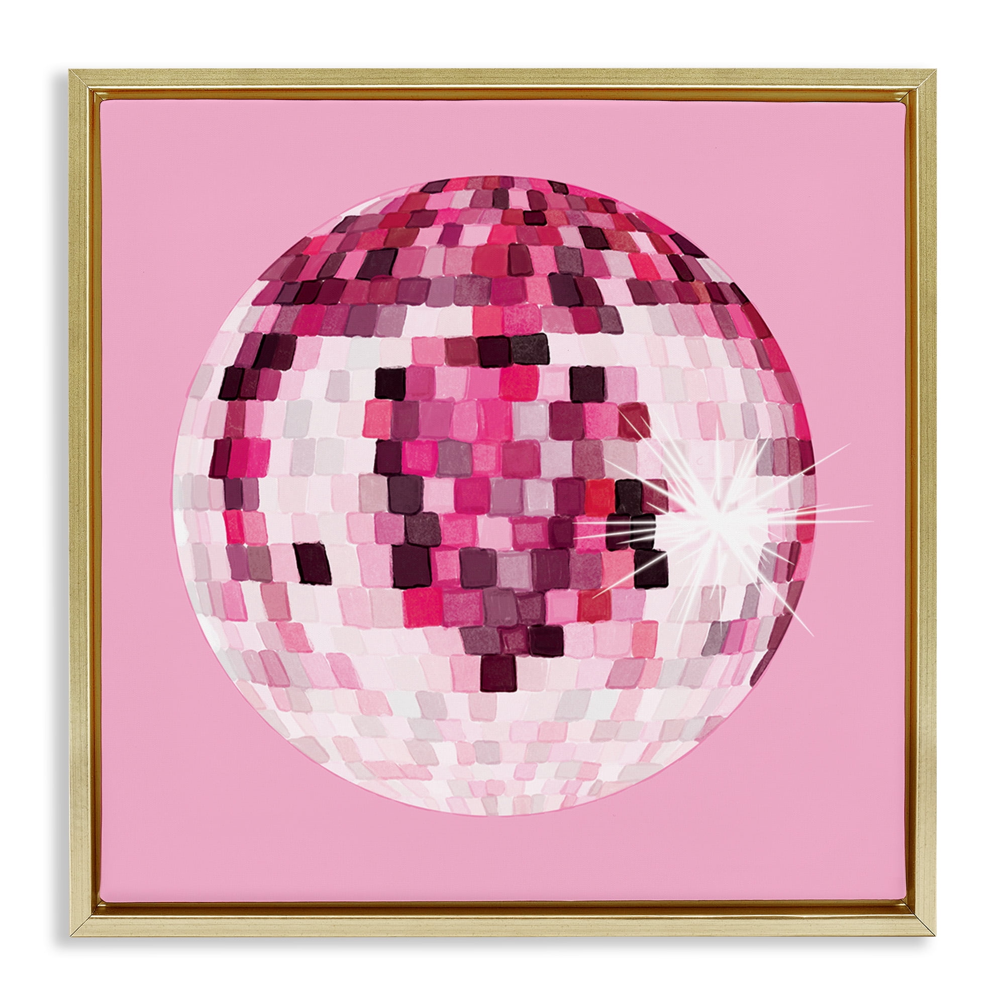 Stupell Industries Dazzling Pink Disco Ball Beauty & Fashion Painting Gold Floater Framed Canvas Art Print Wall Art, 25 x 25