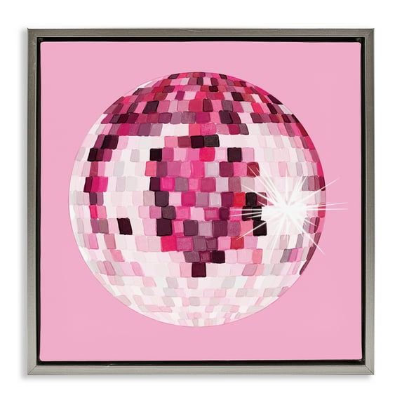 Stupell Industries Dazzling Pink Disco Ball Beauty & Fashion Painting Gray Floater Framed Canvas Art Print Wall Art, 25 x 25