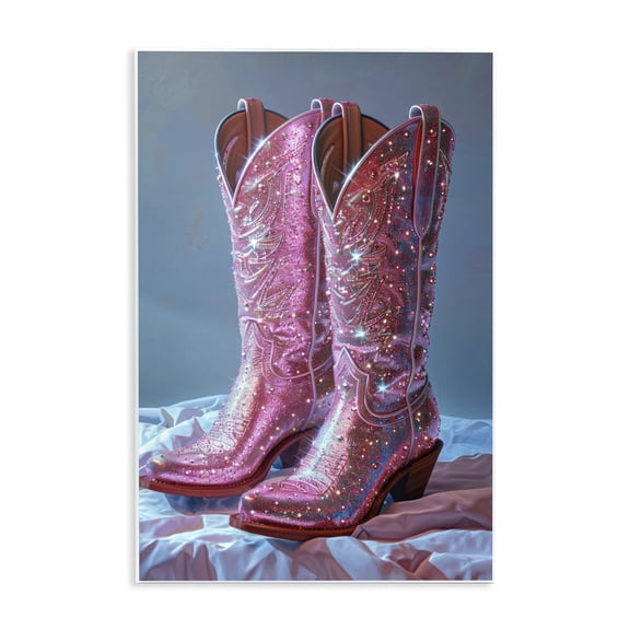 Stupell Industries Dazzling Pink Glam Cowgirl Boots Fashion Painting Unframed Art Print Wall Art, 10 x 15