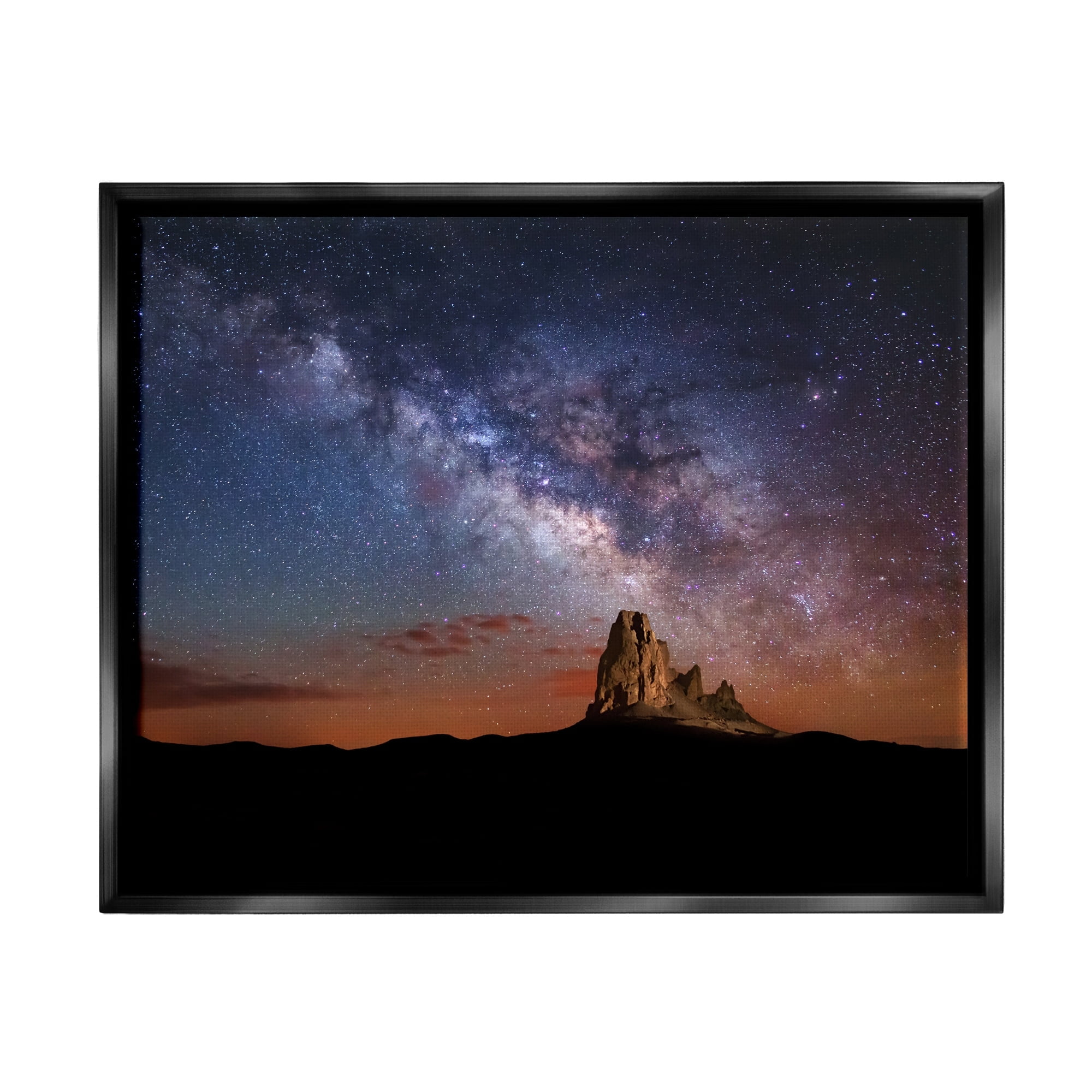 Stupell Industries Dazzling Starry Sky Milky Way Desert Butte Graphic Art Jet Black Floating Framed Canvas Print Wall Art, Design by Royce Bair