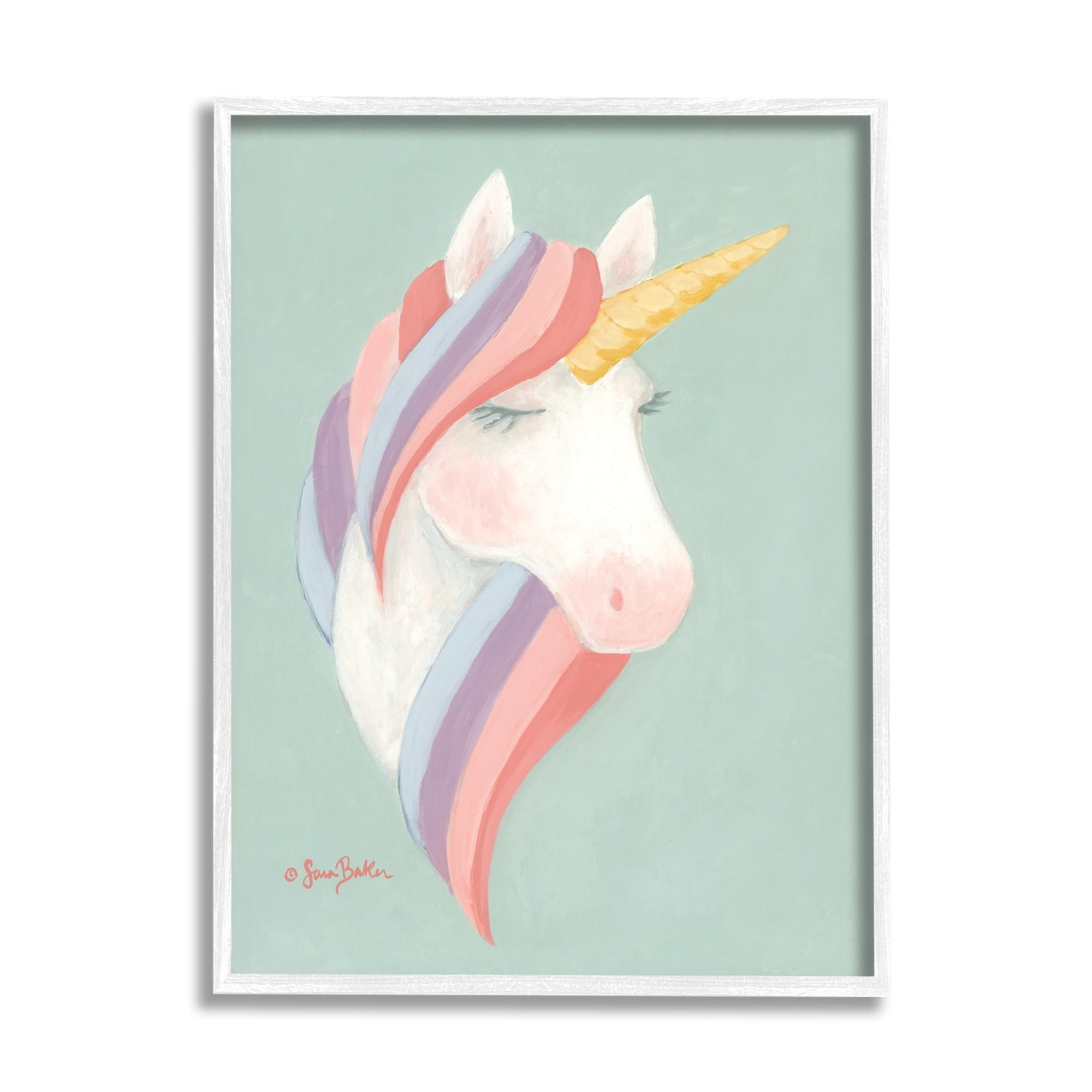Stupell Industries Dazzling Unicorn Pastel Striped Mane Fantasy Horse Framed Wall Art, 11 x 14, Design by Sara Baker