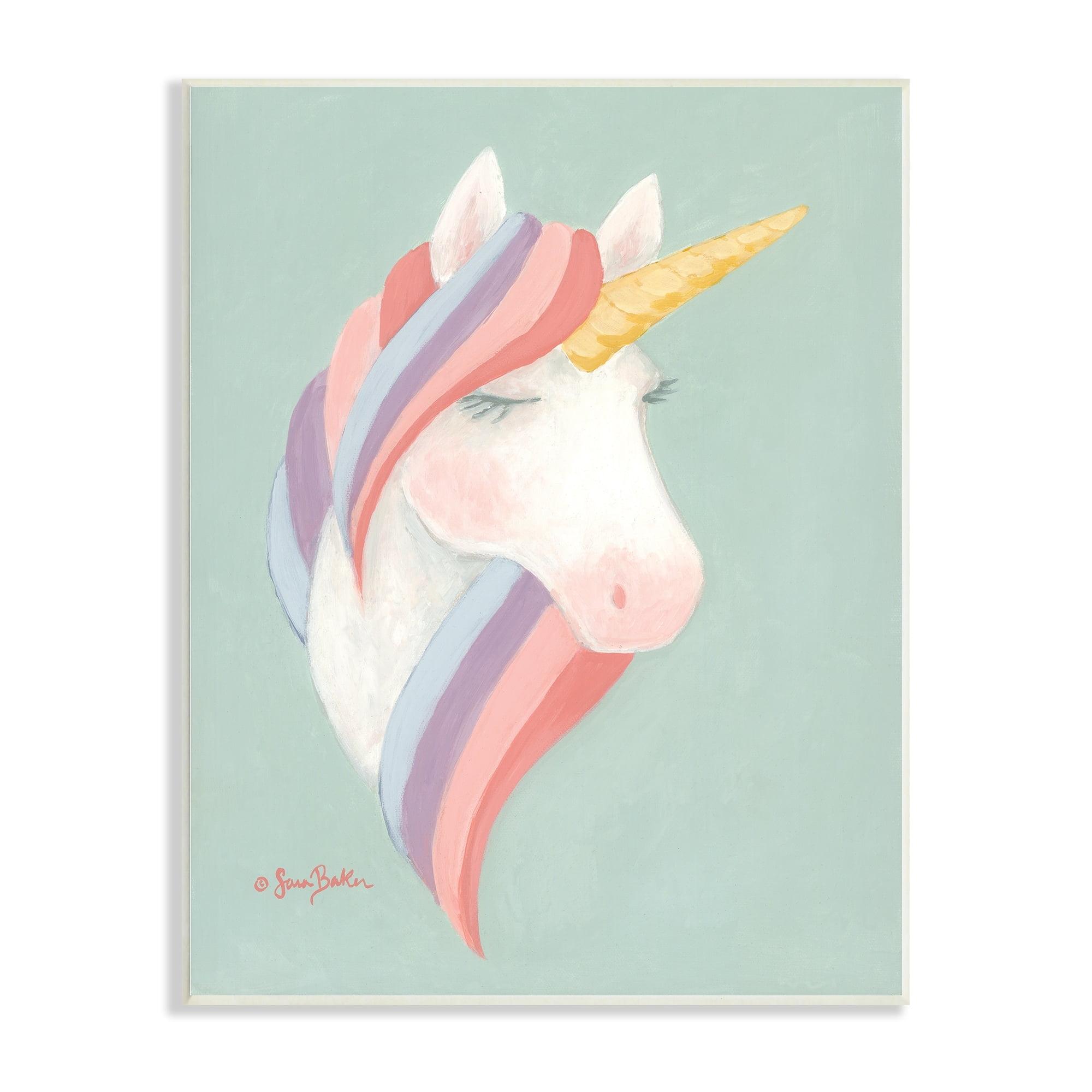 Stupell Industries Dazzling Unicorn Pastel Striped Mane Fantasy Horse Wood Wall Art, 13 x 19, Design by Sara Baker