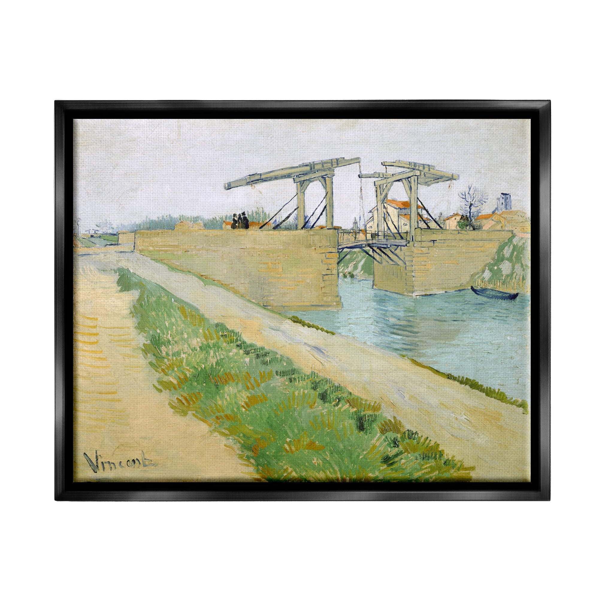 Stupell Industries De Brug Van Langlois Vincent van Gogh Bridge Painting Painting Jet Black Floating Framed Canvas Print Wall Art, Design by one1000paintings