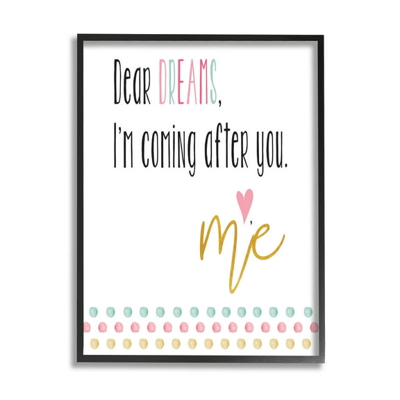 Stupell Industries Dear Dreams Motivational Phrase Graphic Art Black Framed Art Print Wall Art, Design by Alli Rogosich