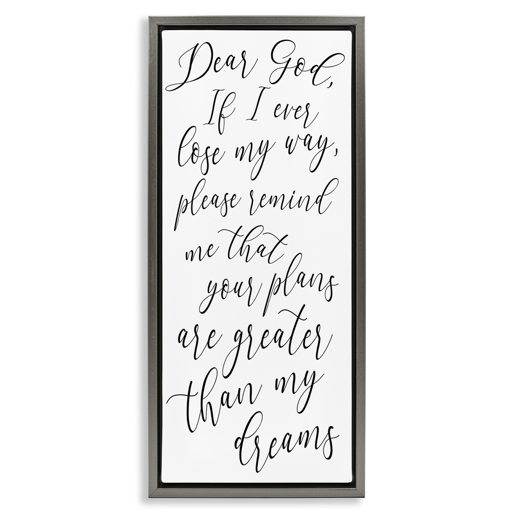 Stupell Industries Dear God Motivational Phrase Religious Painting Gray Floater Framed Canvas Art Print Wall Art, 15 x 31