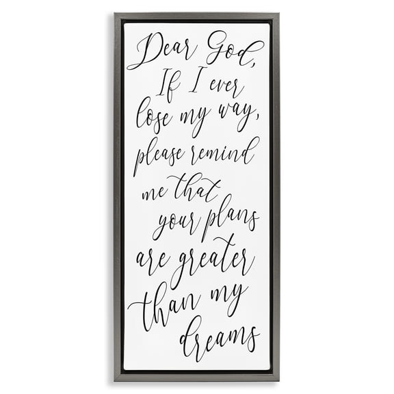 Stupell Industries Dear God Motivational Phrase Religious Painting Gray Floater Framed Canvas Art Print Wall Art, 15 x 31