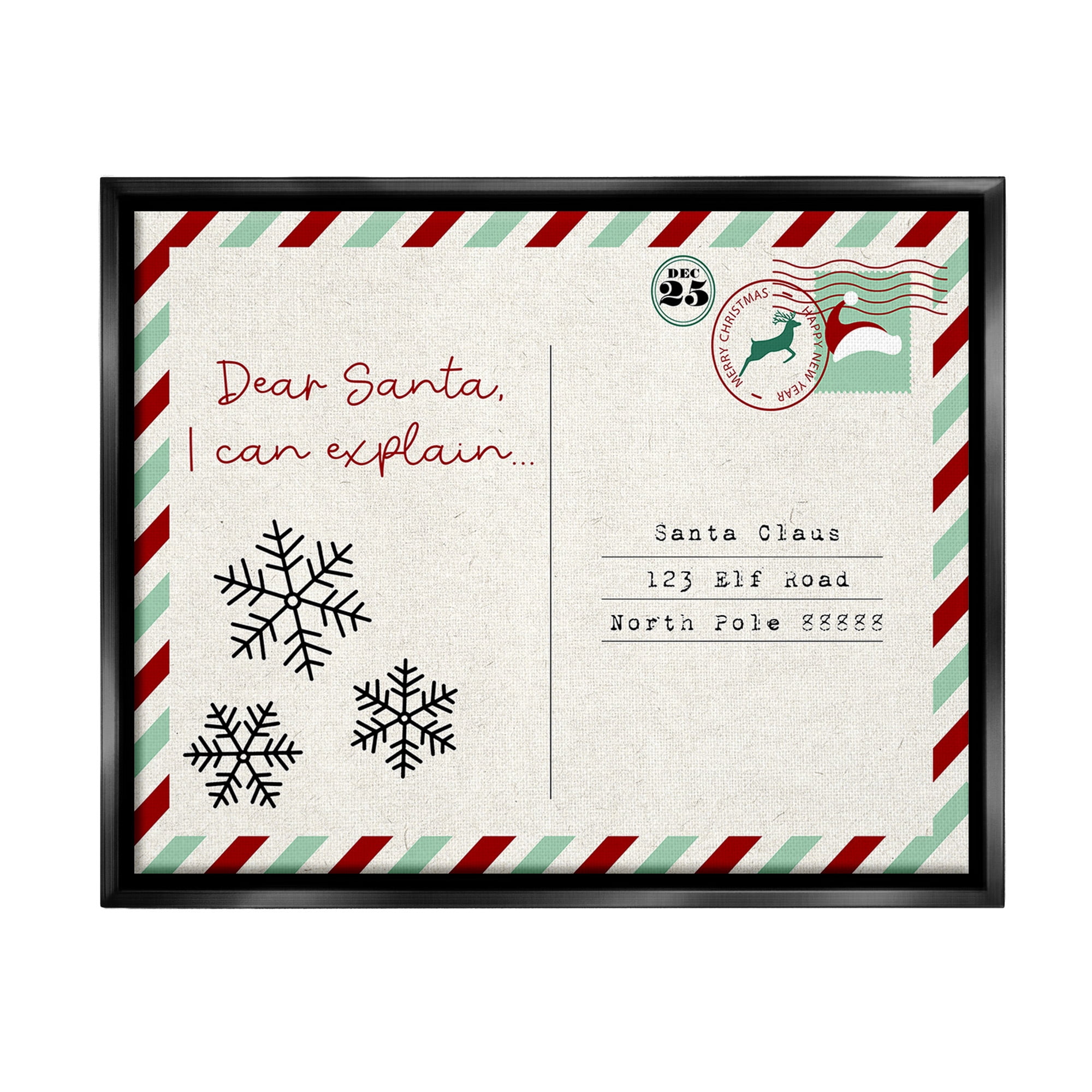 Stupell Industries Dear Santa Postcard Holiday Painting Black Floater Framed Canvas Art Print Wall Art, 31 x 25