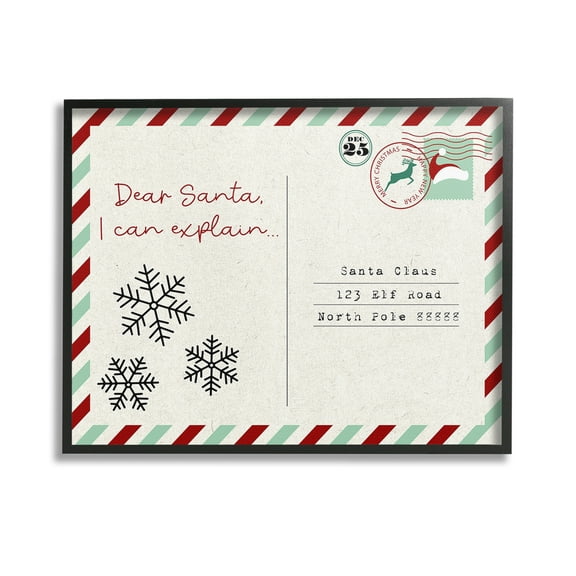 Stupell Industries Dear Santa Postcard Holiday Painting Black Framed Art Print Wall Art, 14 x 11