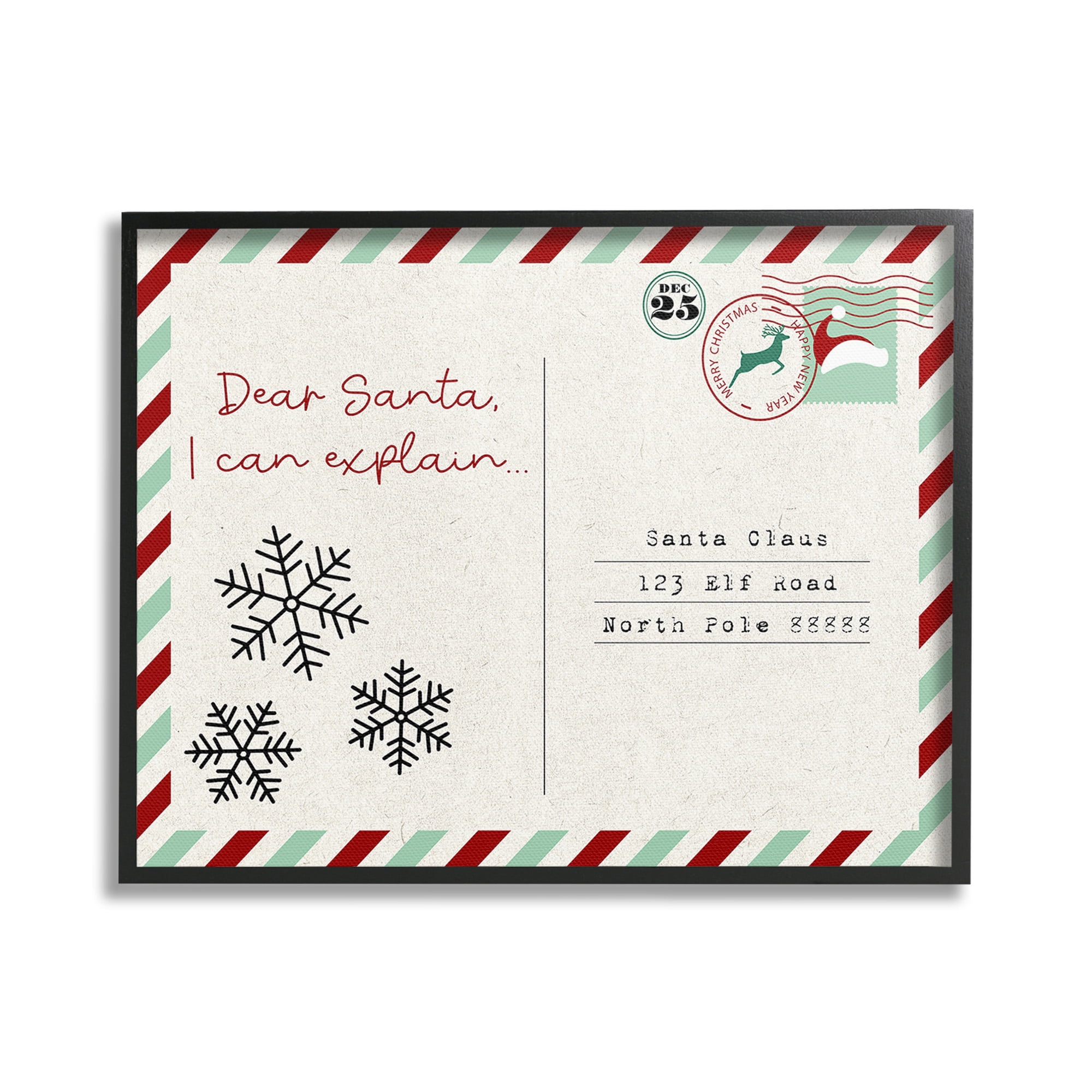 Stupell Industries Dear Santa Postcard Holiday Painting Black Framed Art Print Wall Art, 20 x 16