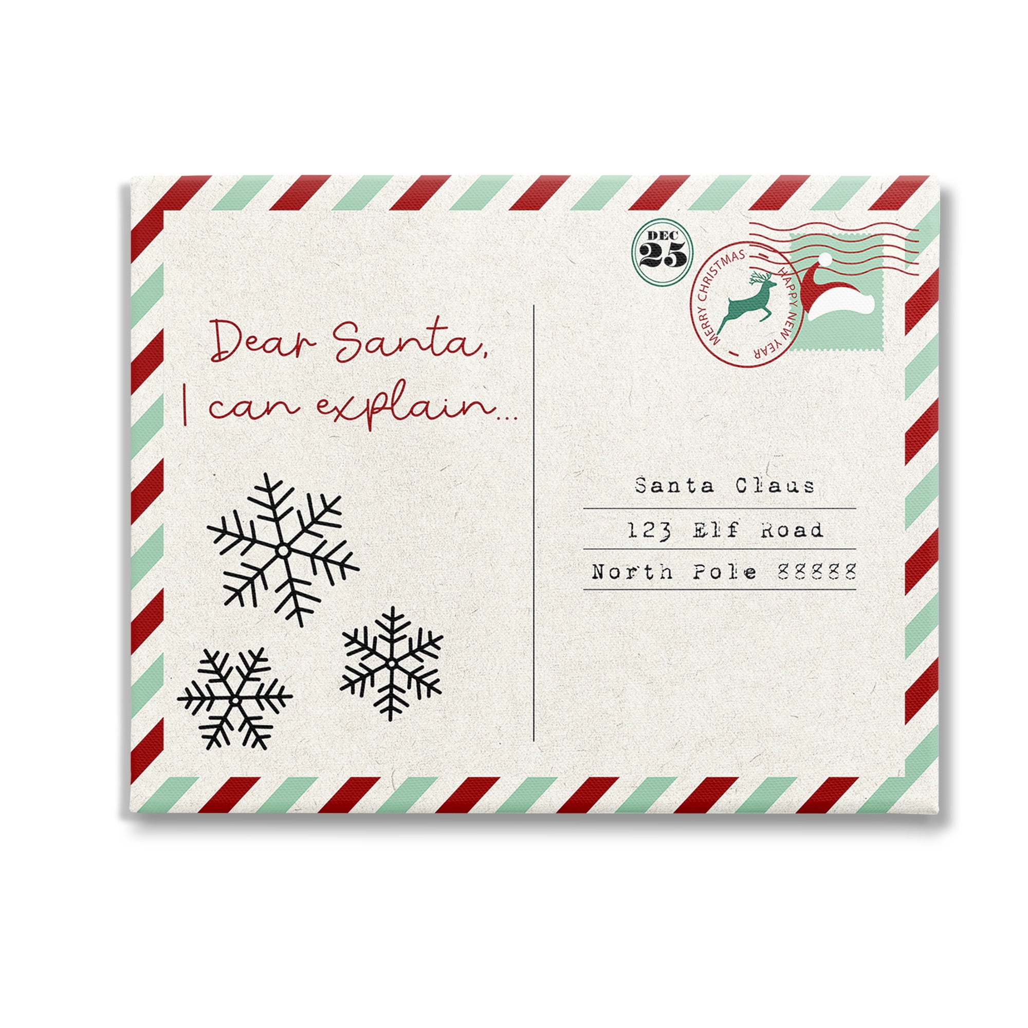 Stupell Industries Dear Santa Postcard Holiday Painting Gallery Wrapped Canvas Art Print Wall Art, 30 x 24