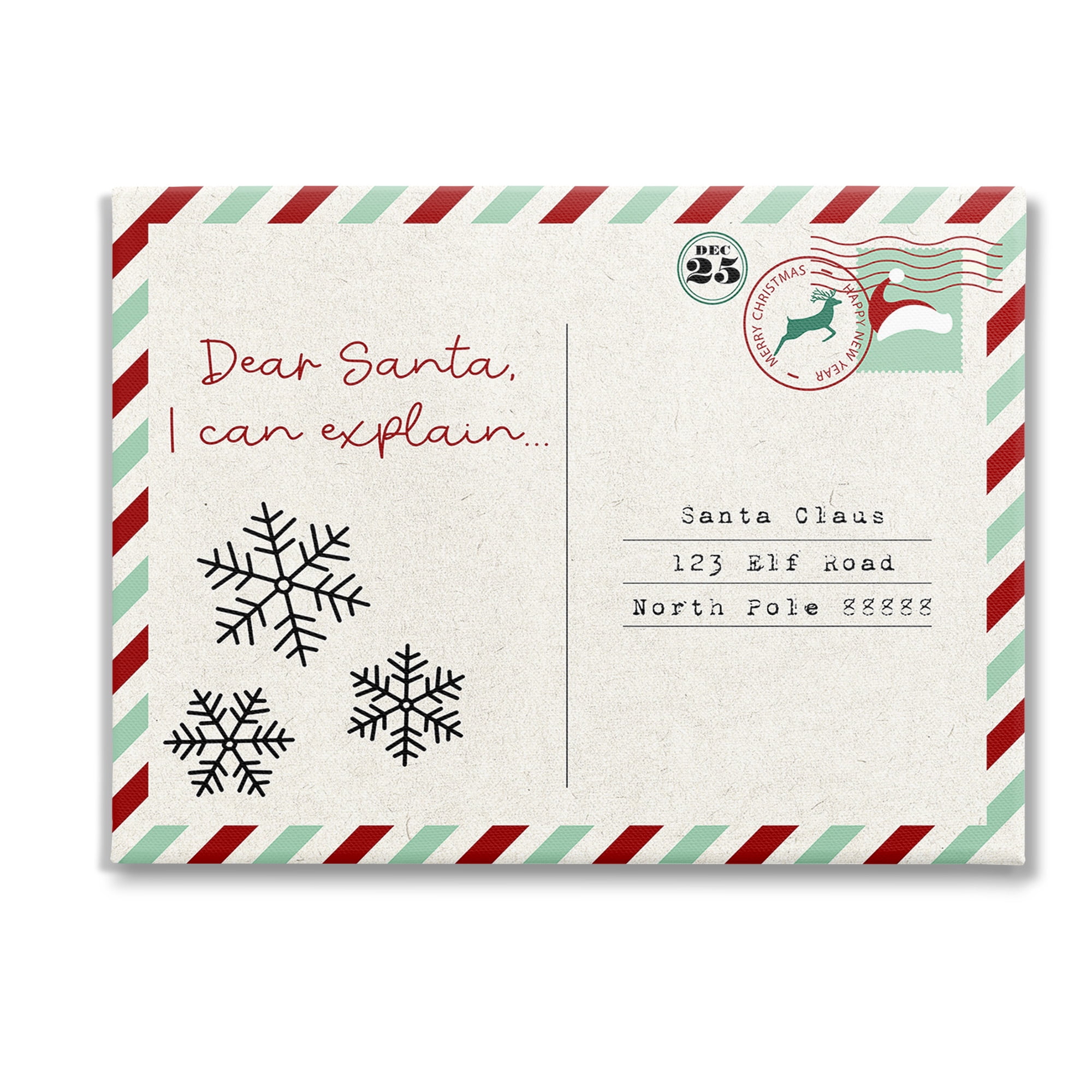 Stupell Industries Dear Santa Postcard Holiday Painting Gallery Wrapped Canvas Art Print Wall Art, 40 x 30