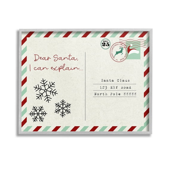 Stupell Industries Dear Santa Postcard Holiday Painting Gray Framed Art Print Wall Art, 14 x 11