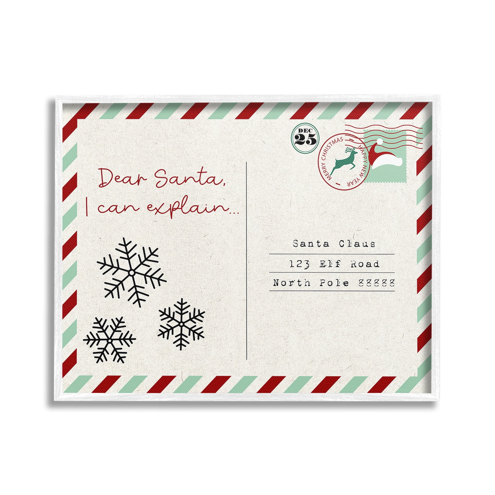 Stupell Industries Dear Santa Postcard Holiday Painting White Framed Art Print Wall Art, 30 x 24
