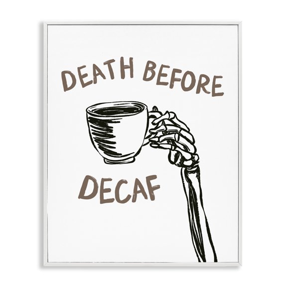 Stupell Industries Death Before Decaf Skeleton White Framed Giclee Art design by JJ Design House LLC, 30 x 24