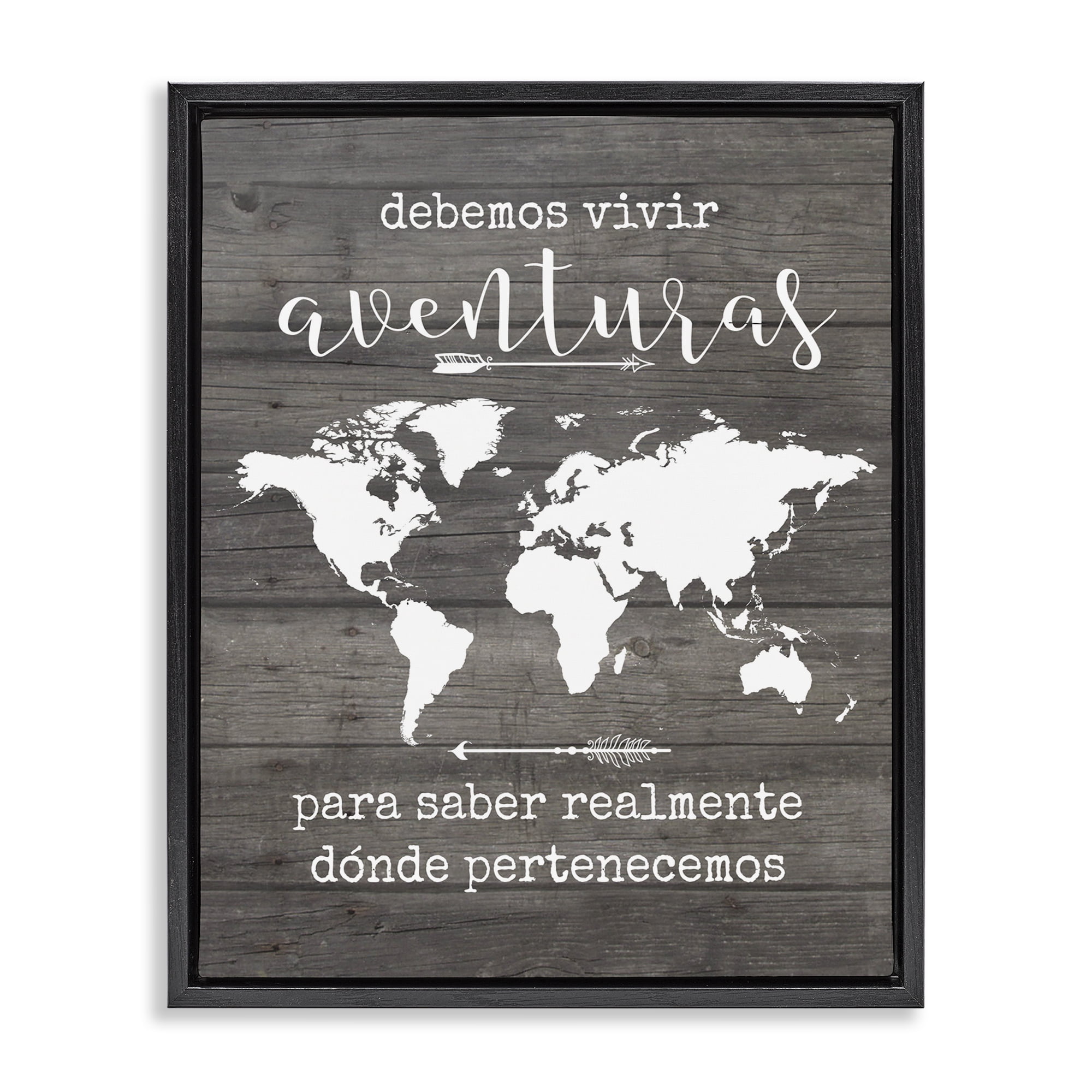 Stupell Industries Debemos Vivir Aventuras Inspirational Quotes & Sayings Painting Black Floater Framed Art Print Wall Art, 17 x 21