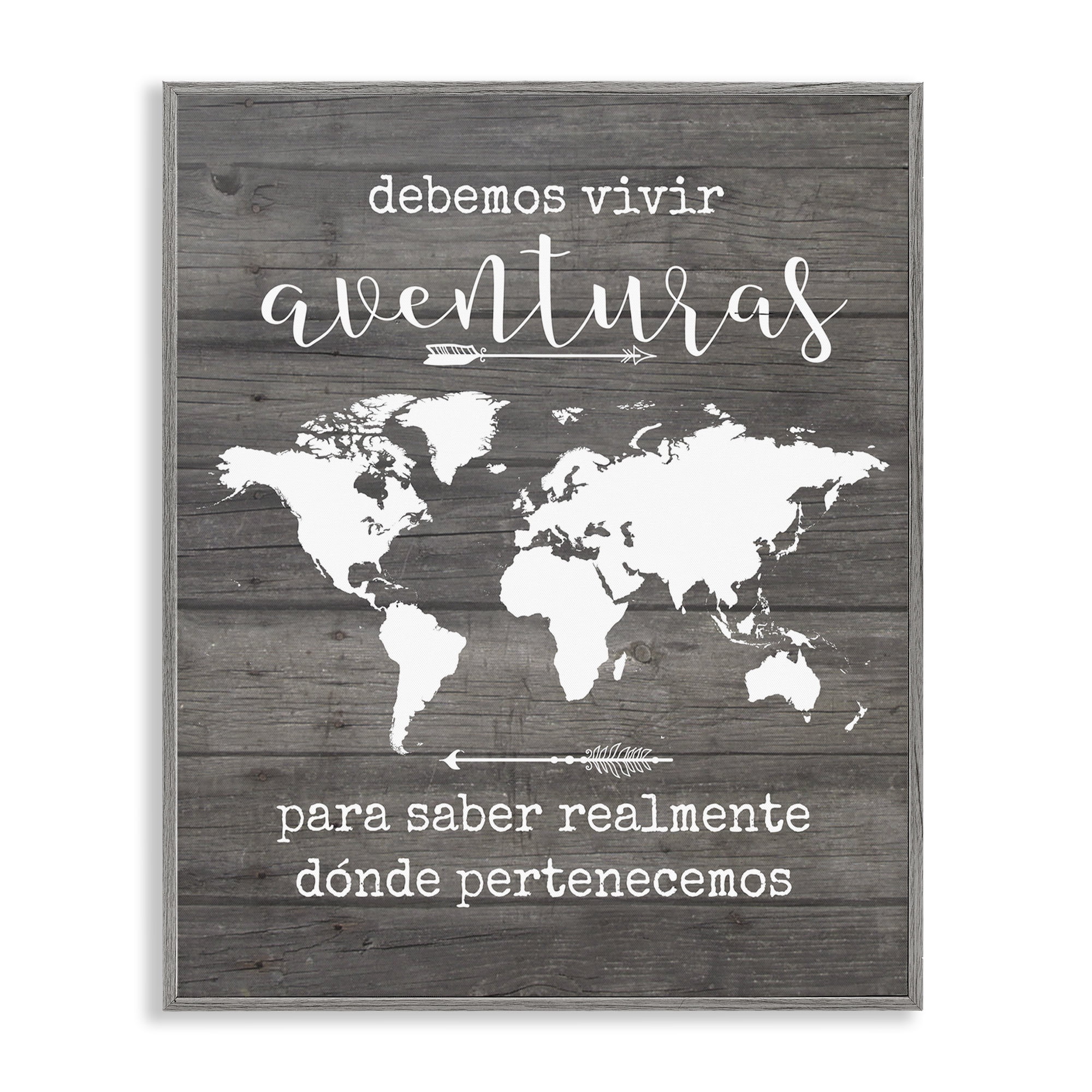 Stupell Industries Debemos Vivir Aventuras Inspirational Quotes & Sayings Painting Gray Framed Art Print Wall Art, 24 x 30