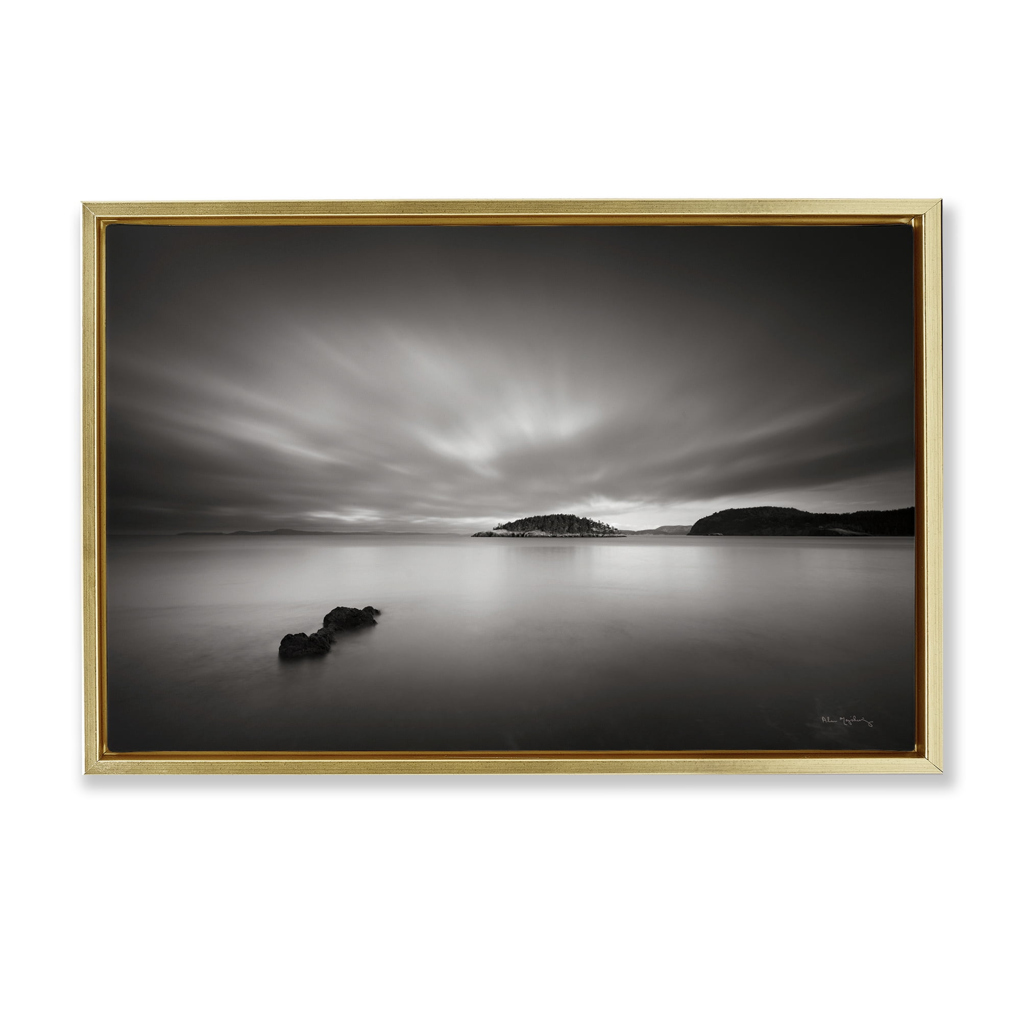 Stupell Industries Deception Pass Scene Landscape & Nature Photography Gold Floater Framed Canvas Art Print Wall Art, 31 x 21