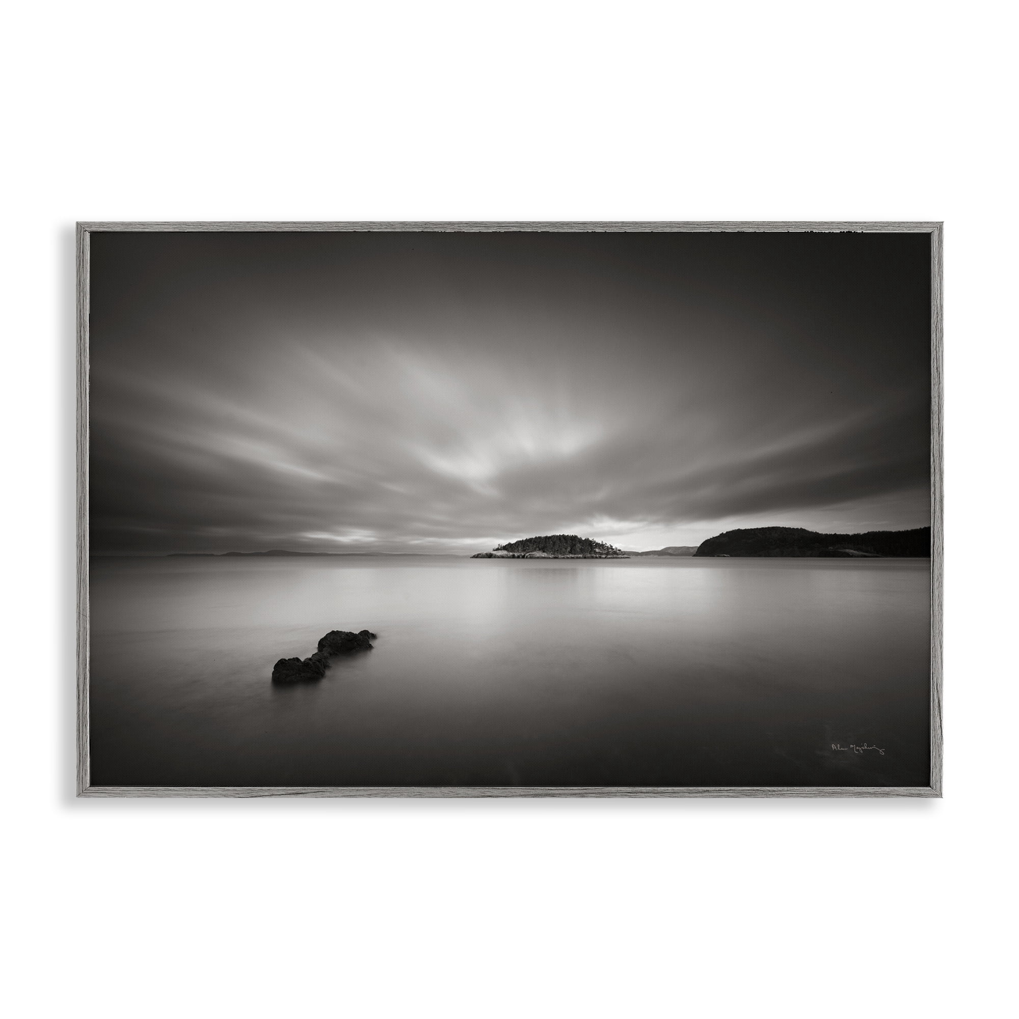 Stupell Industries Deception Pass Scene Landscape & Nature Photography Gray Framed Art Print Wall Art, 18 x 12