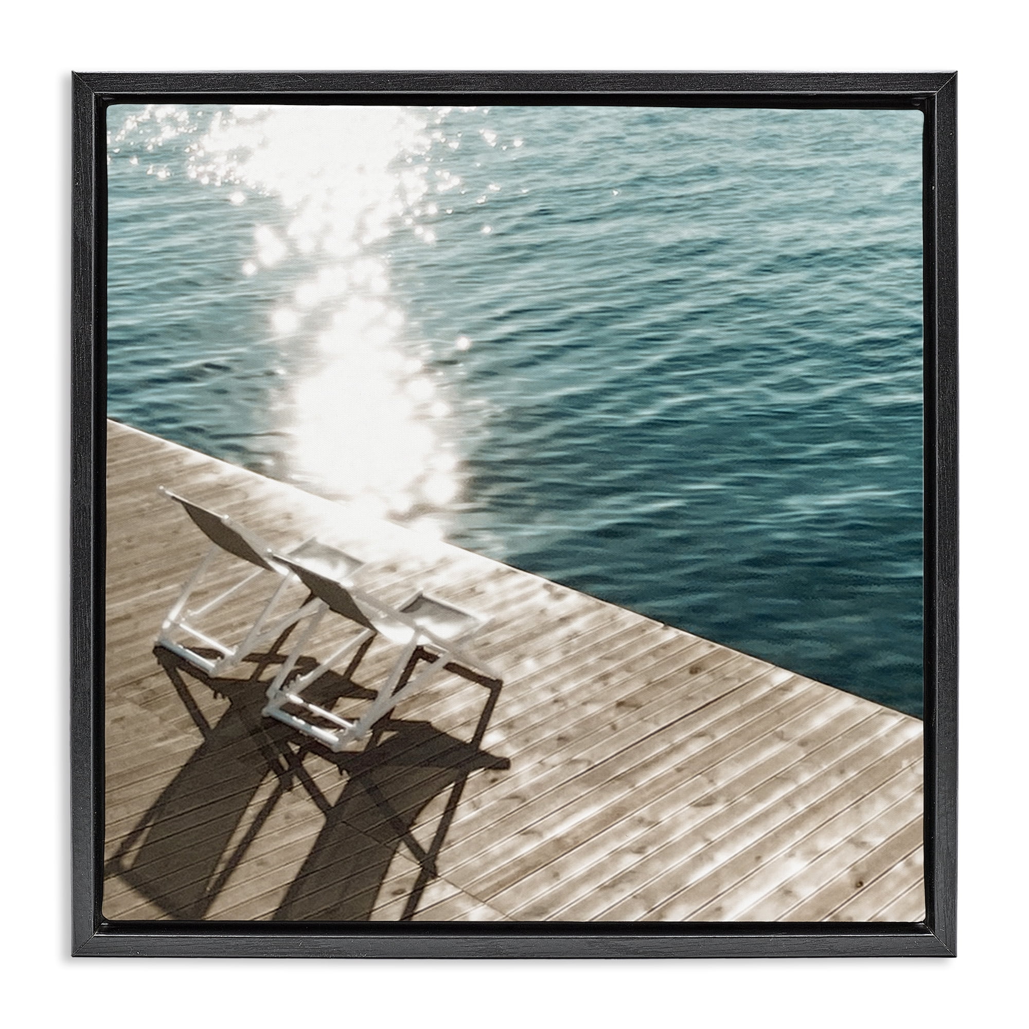 Stupell Industries Deck Chair Shadows Landscape Painting Black Floater Framed Canvas Art Print Wall Art, 25 x 25