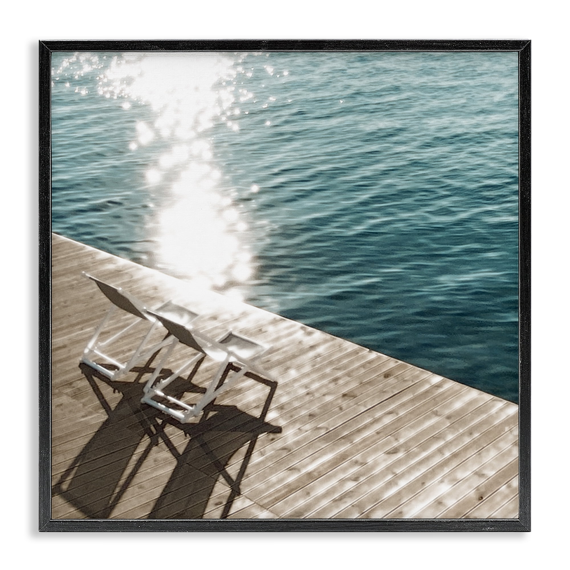 Stupell Industries Deck Chair Shadows Landscape Painting Black Framed Art Print Wall Art, 17 x 17