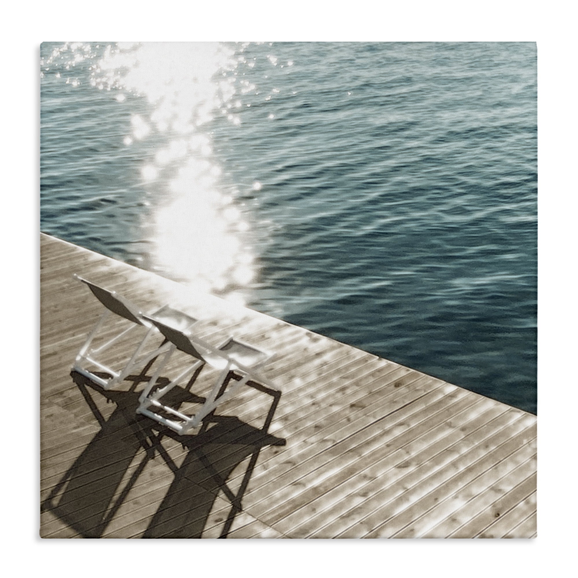 Stupell Industries Deck Chair Shadows Landscape Painting Gallery Wrapped Canvas Art Print Wall Art, 30 x 30