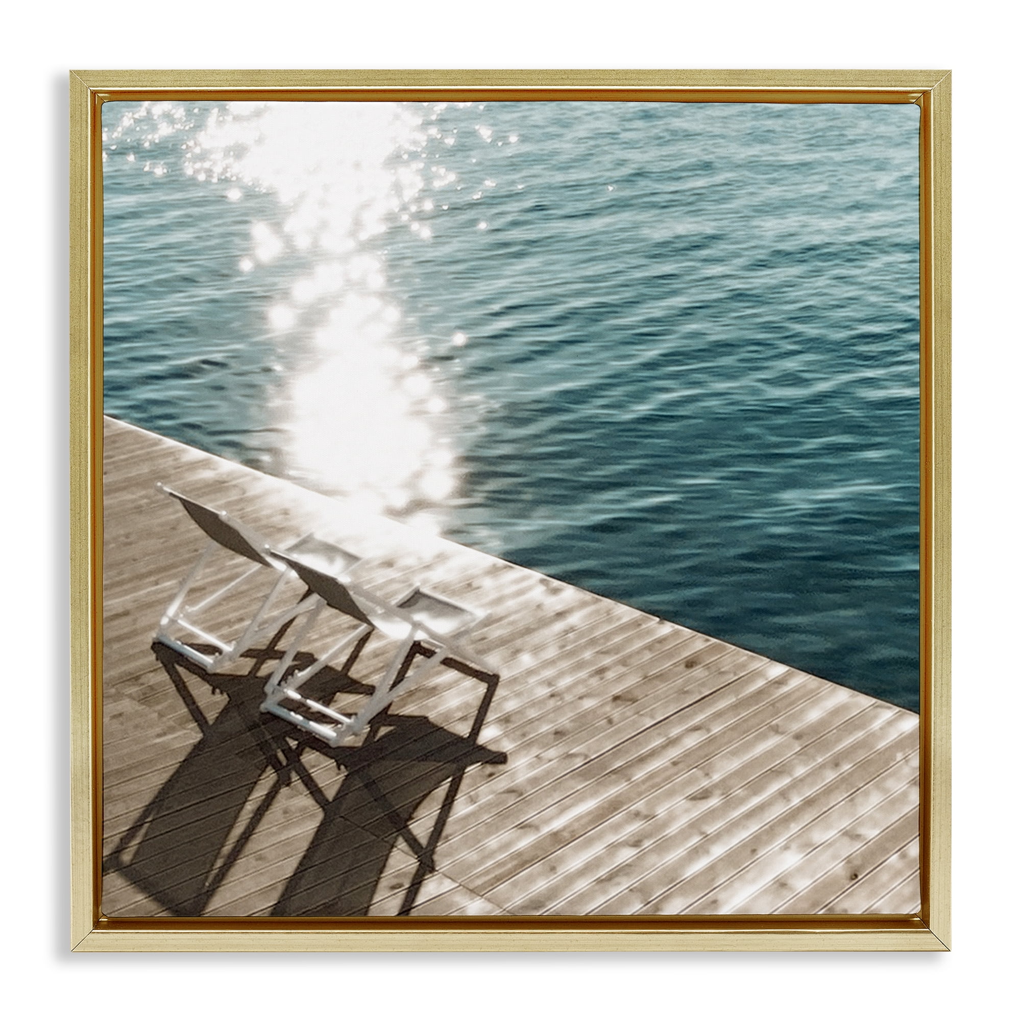 Stupell Industries Deck Chair Shadows Landscape Painting Gold Floater Framed Canvas Art Print Wall Art, 25 x 25