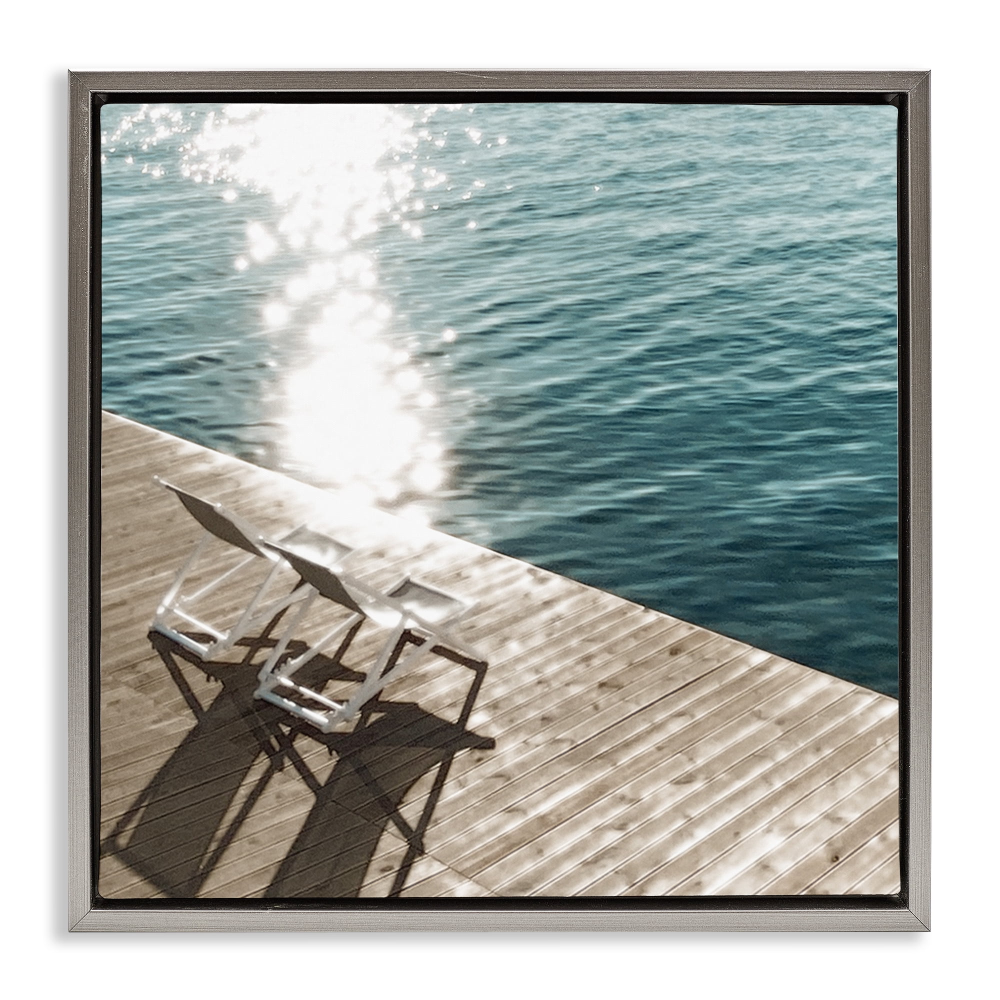 Stupell Industries Deck Chair Shadows Landscape Painting Gray Floater Framed Canvas Art Print Wall Art, 18 x 18