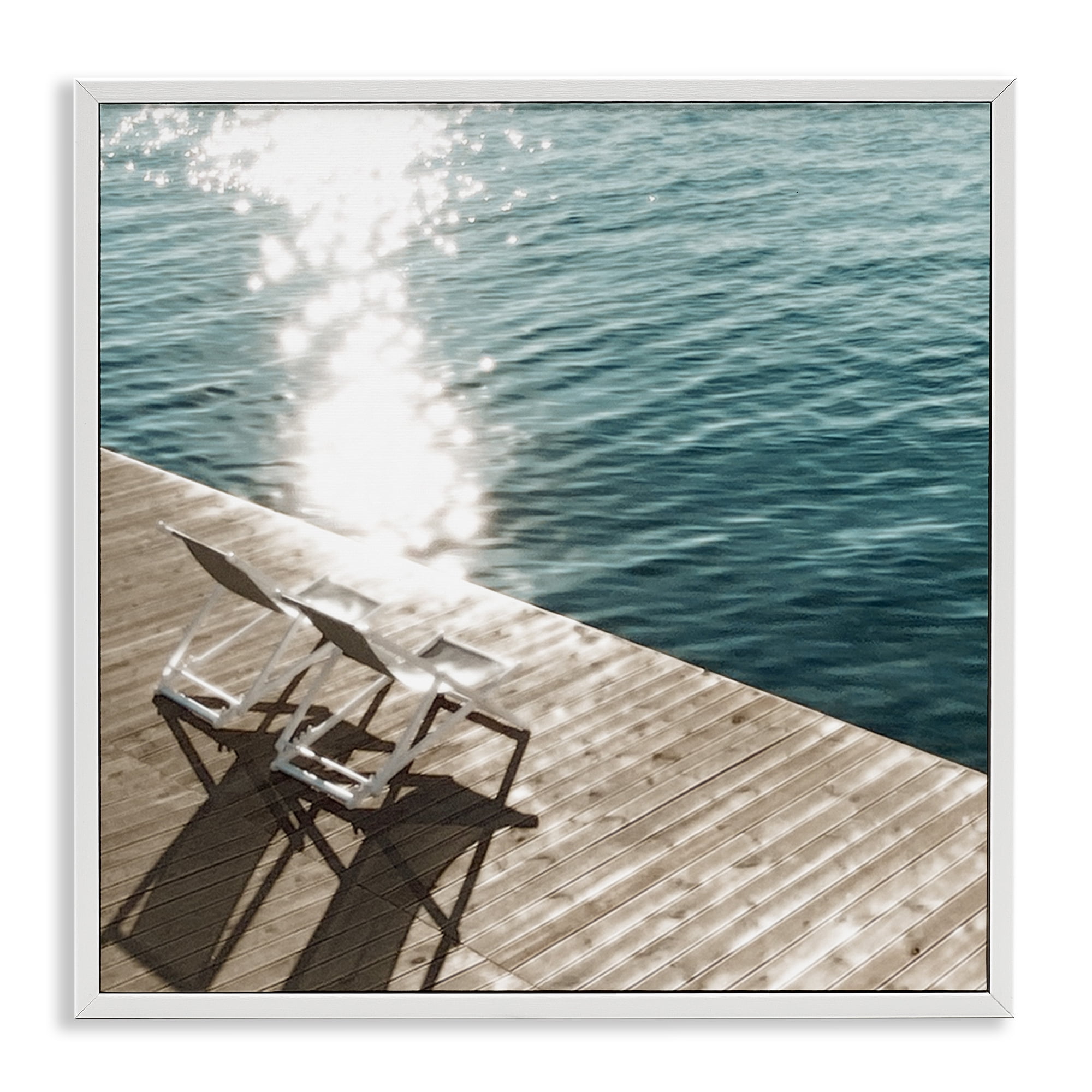 Stupell Industries Deck Chair Shadows Landscape Painting White Framed Art Print Wall Art, 12 x 12