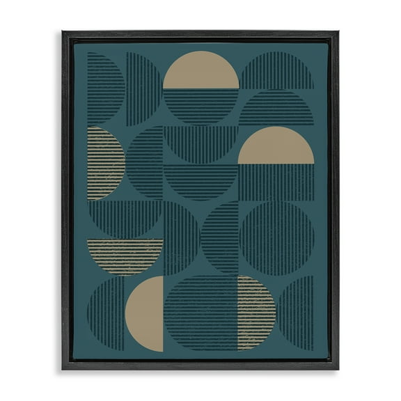 Stupell Industries Deco Arches Blue & Beige Abstract Painting Black Floater Framed Canvas Art Print Wall Art, 17 x 21