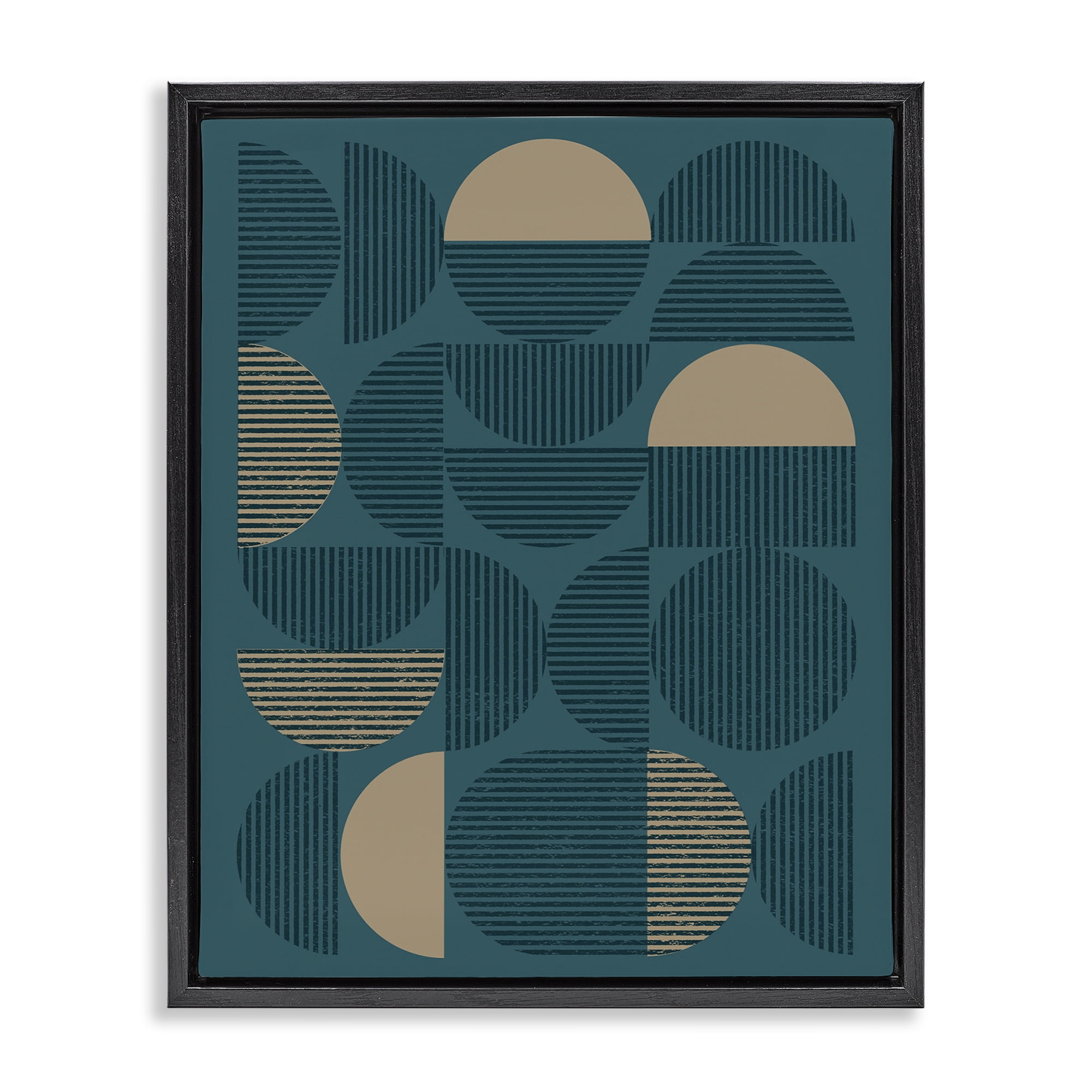 Stupell Industries Deco Arches Blue & Beige Abstract Painting Black Floater Framed Canvas Art Print Wall Art, 25 x 31
