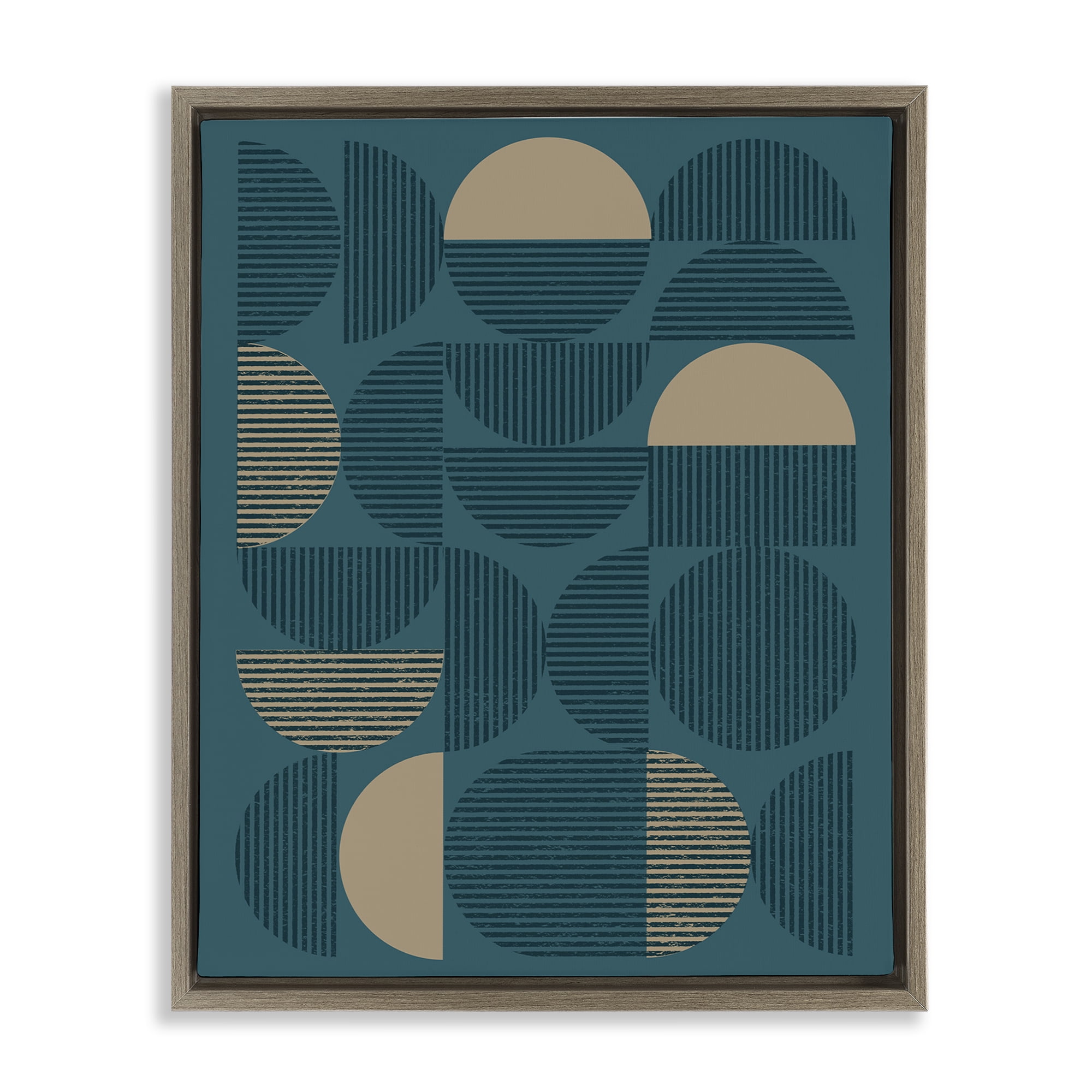 Stupell Industries Deco Arches Blue & Beige Abstract Painting Brown Floater Framed Canvas Art Print Wall Art, 17 x 21