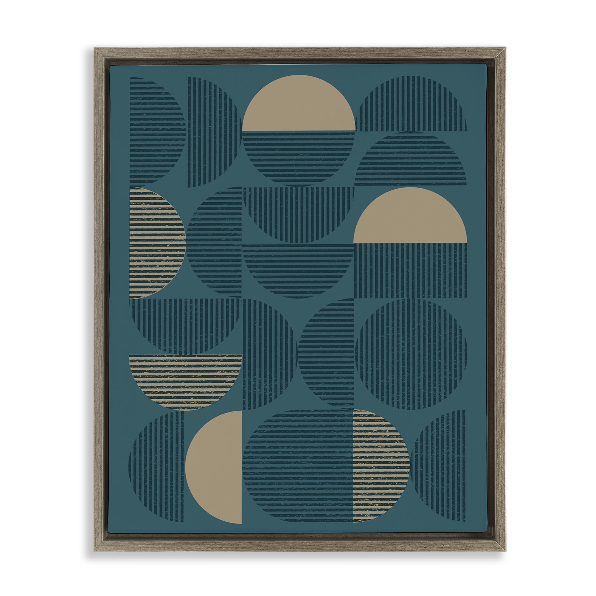 Stupell Industries Deco Arches Blue & Beige Abstract Painting Brown Floater Framed Canvas Art Print Wall Art, 25 x 31