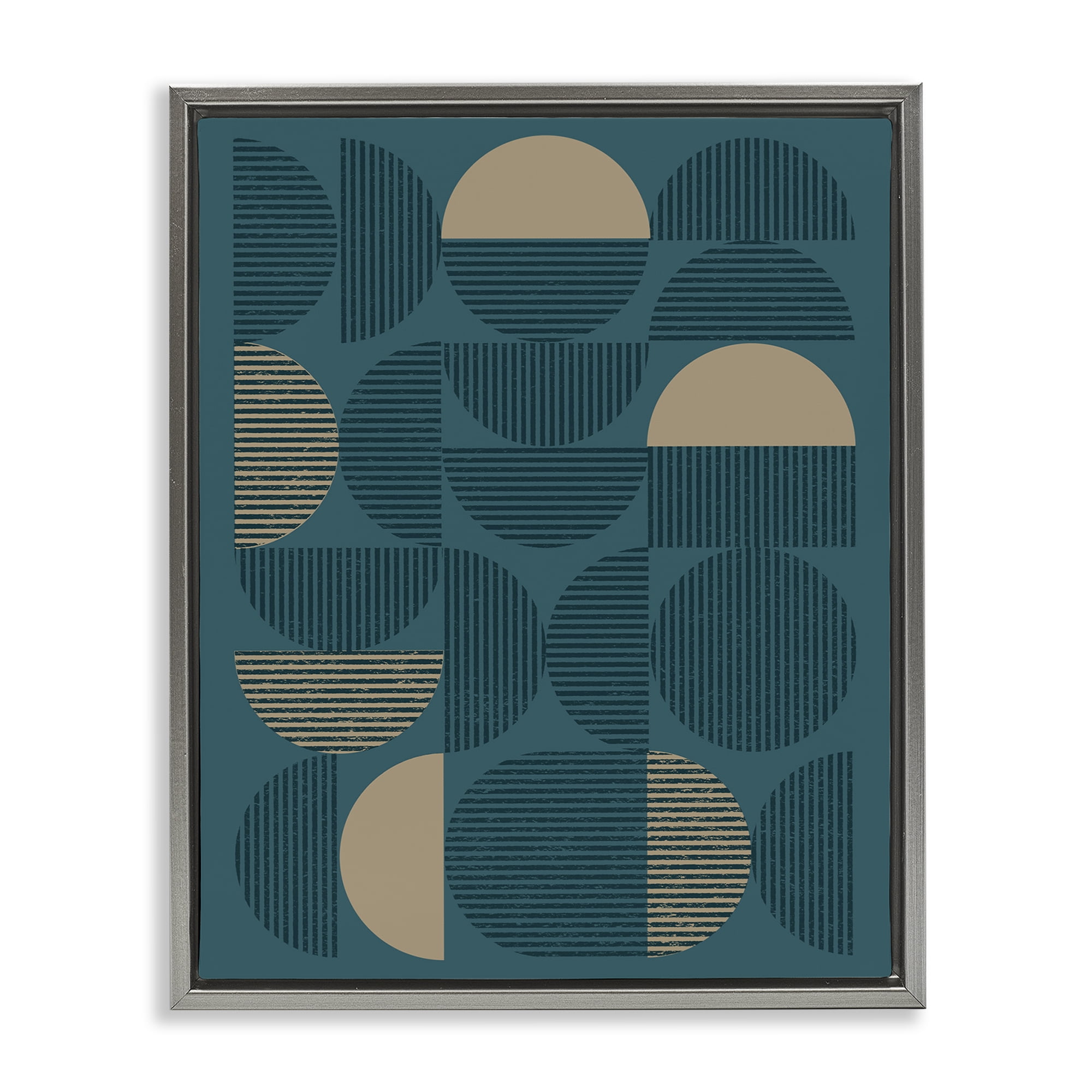 Stupell Industries Deco Arches Blue & Beige Abstract Painting Gray Floater Framed Canvas Art Print Wall Art, 17 x 21