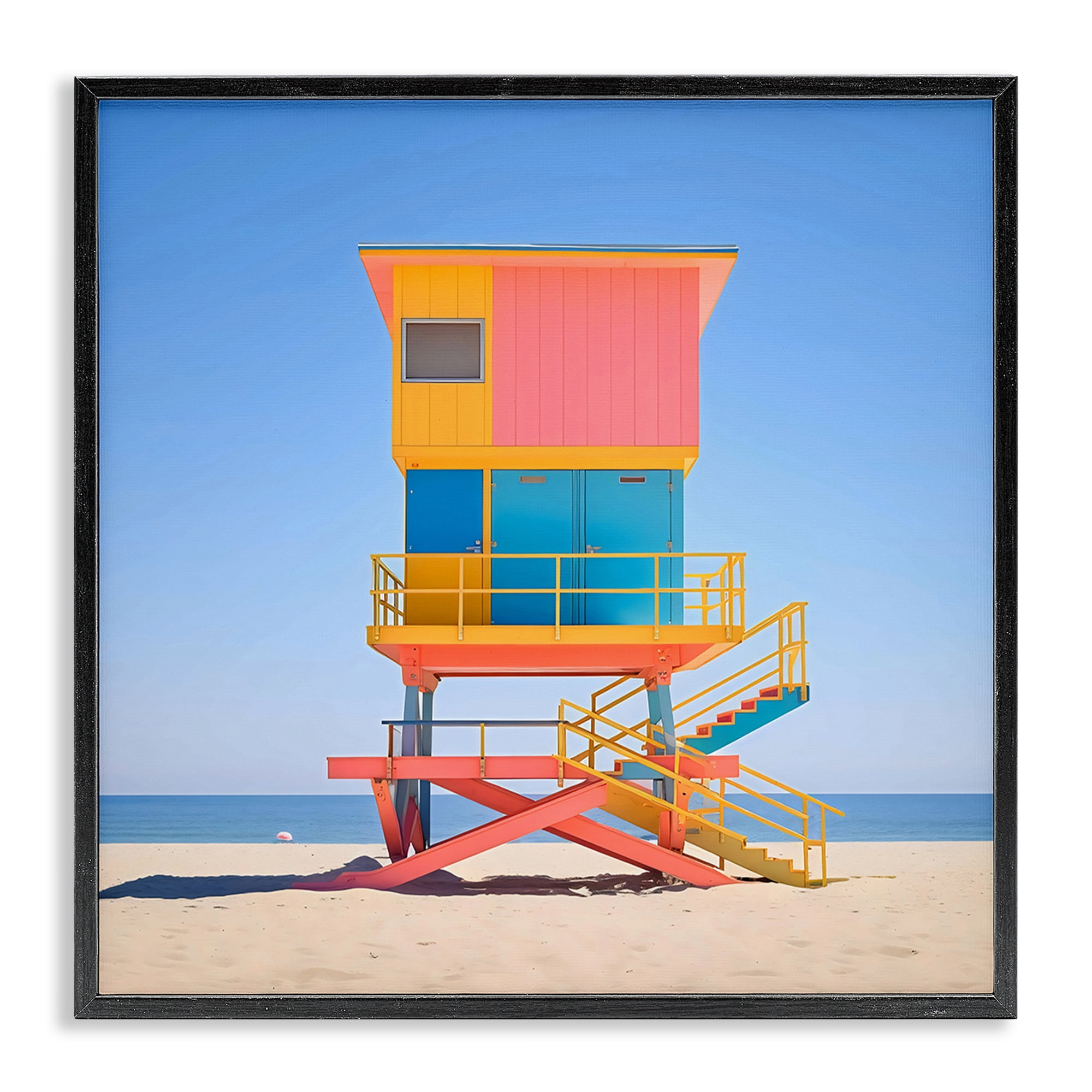 Stupell Industries Deco Lifeguard Tower on Beach Black Framed Giclee Art, design by Creative Studio