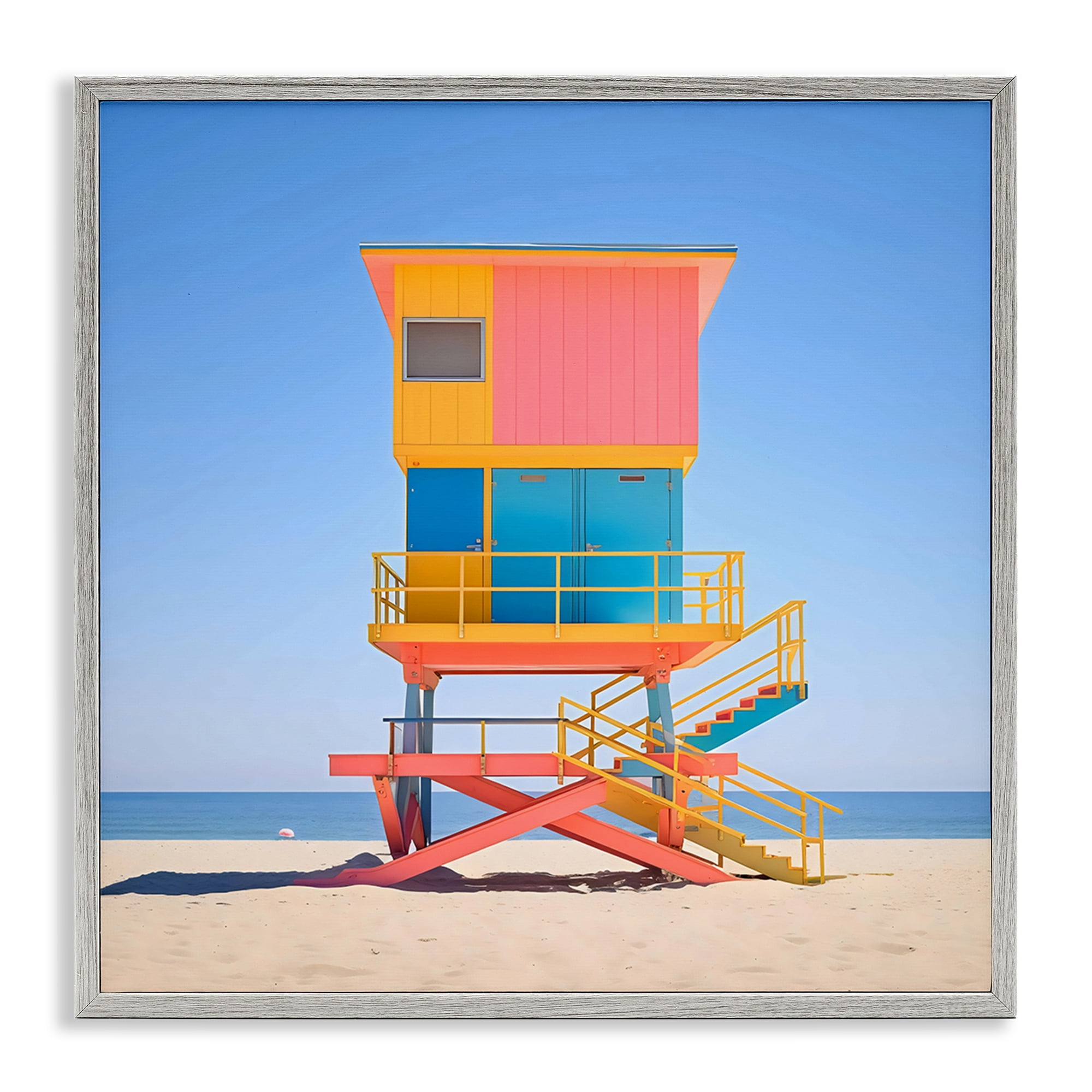 Stupell Industries Deco Lifeguard Tower on Beach Gray Framed Giclee Art, design by Creative Studio