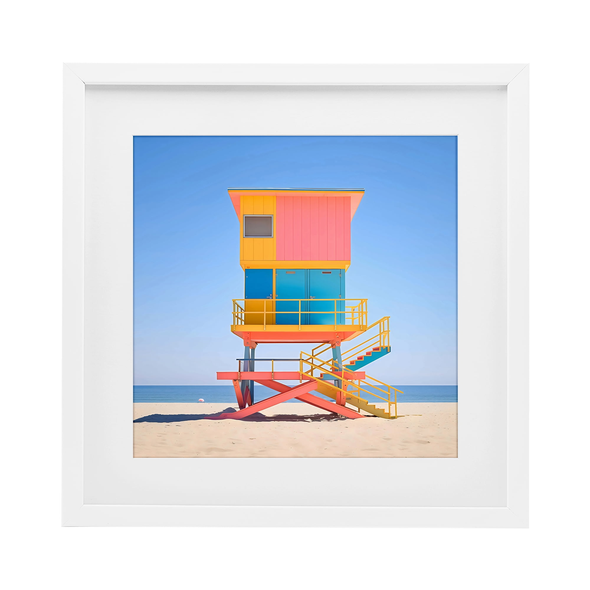 Stupell Industries Deco Lifeguard Tower on Beach White Framed Print Under Glass, design by Creative Studio